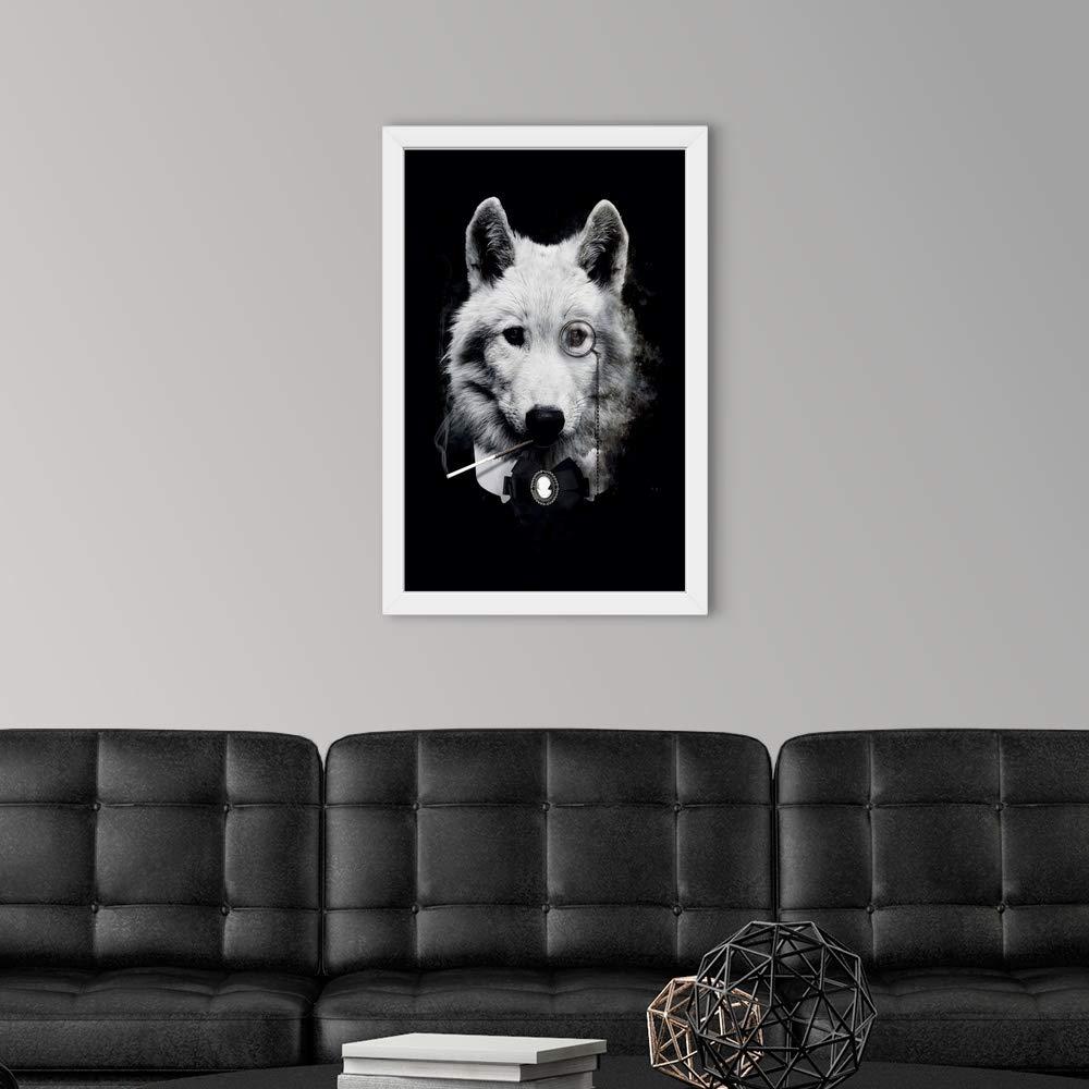 CANVAS ON DEMAND Classy Wolf White Framed Art Print, Wolf Artwork
