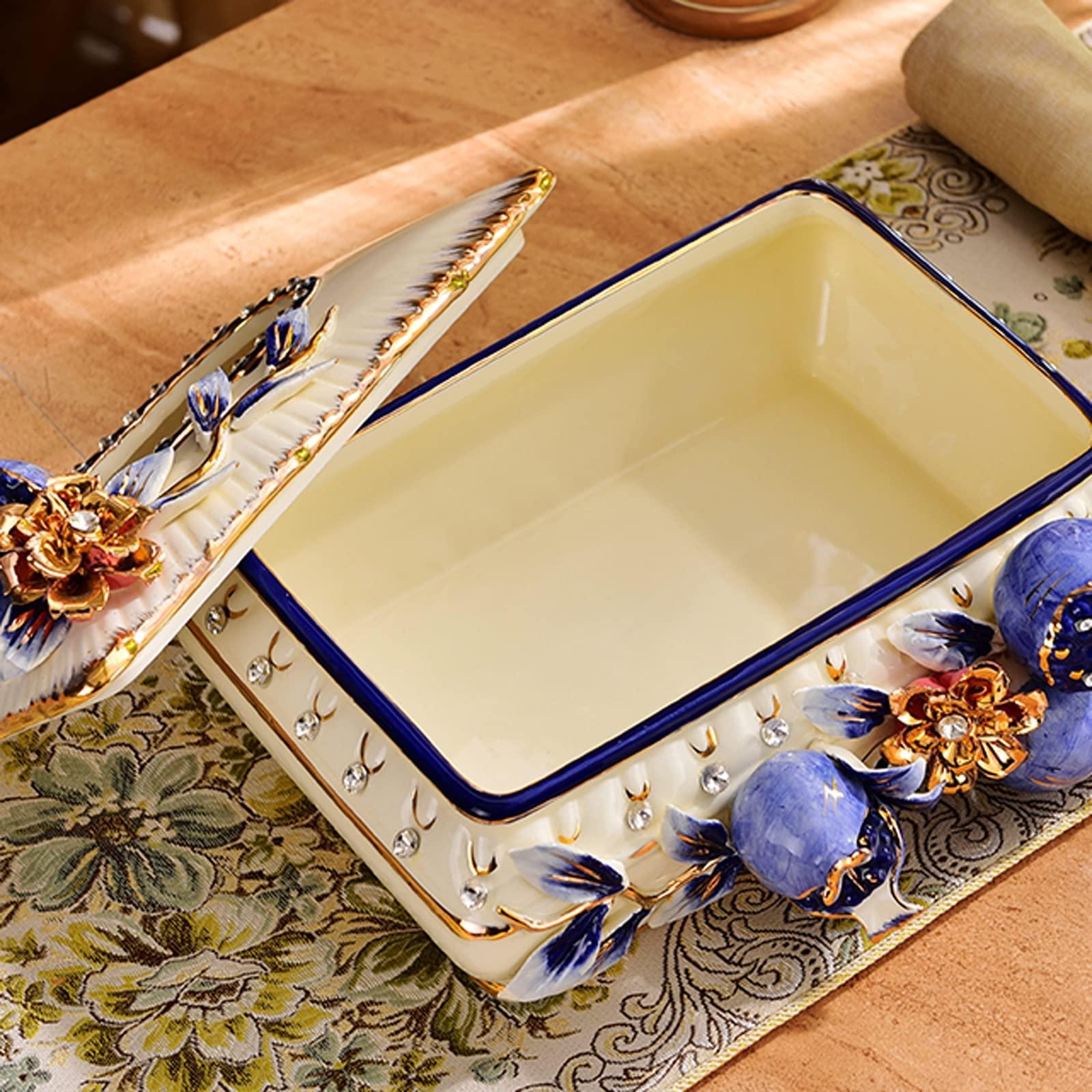 BONAD Tissue Holder Box European-Style Ceramic Tissue Box Living Room Bedroom Bedside Table Dining Table Creative Napkin Box Home Decoration Tissue Holder Case