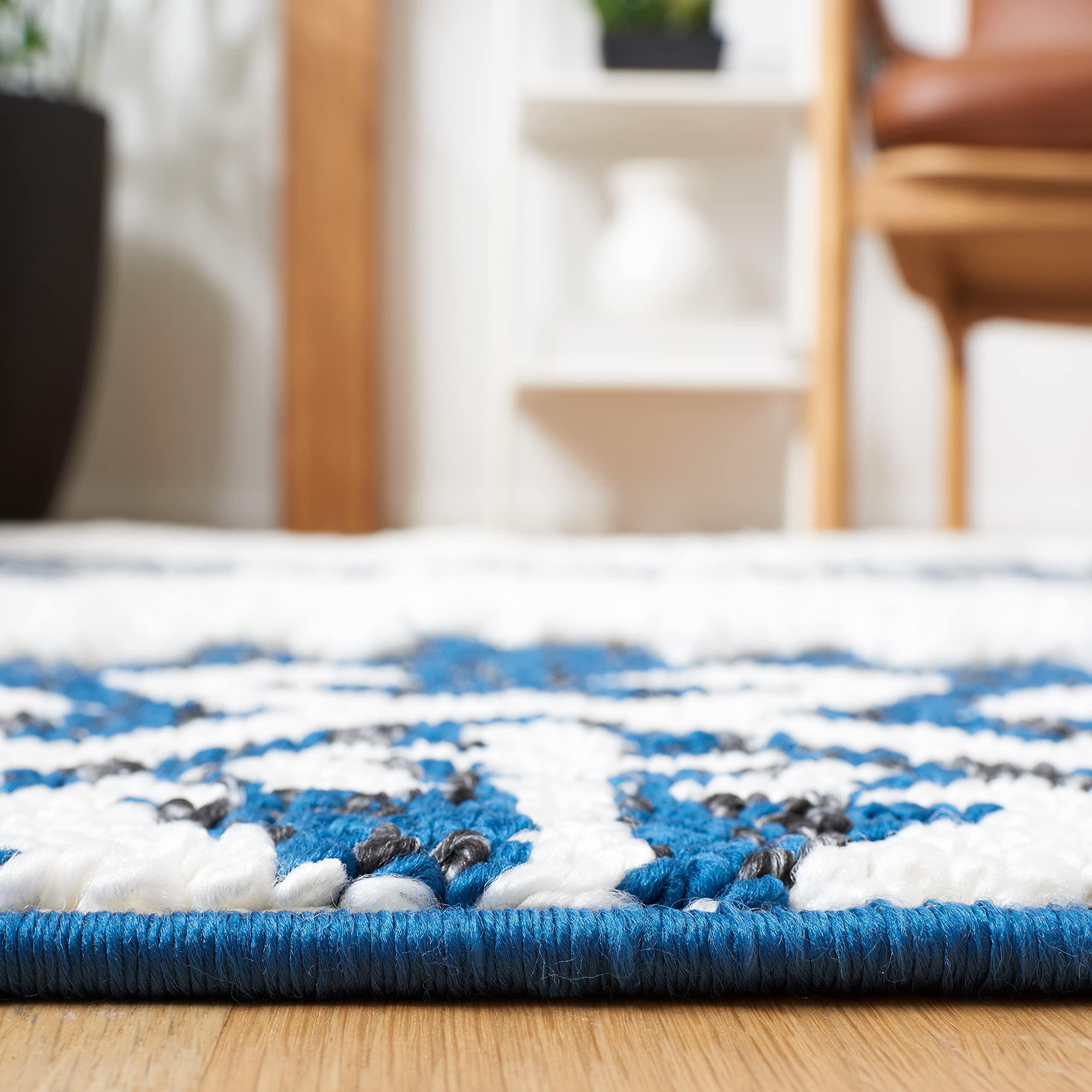 Safavieh SAFAVIEH Moroccan Tassel Shag Collection Area Rug - 9' x 12', Navy & Ivory, Boho Rustic Trellis, Non-Shedding & Easy Care, 2-inch Thick Ideal for High Traffic Areas in Living Room, Bedroom (MTS652N)