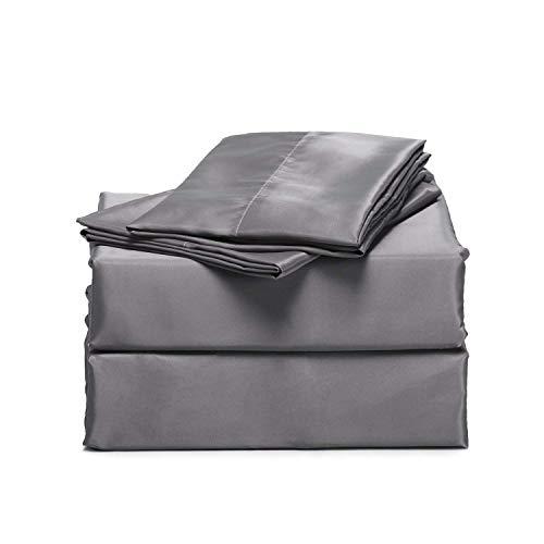 Impression Bedding Silk Satin Sheets Set | Silk Satin Sheets Set Super Queen | Super Queen Sheets Set Dark Grey | Silk Fitted Sheet 24 Inch Deep Pocket | 4 Pc Sheet Set | Silk Flat Sheet & Pillowcases Set.