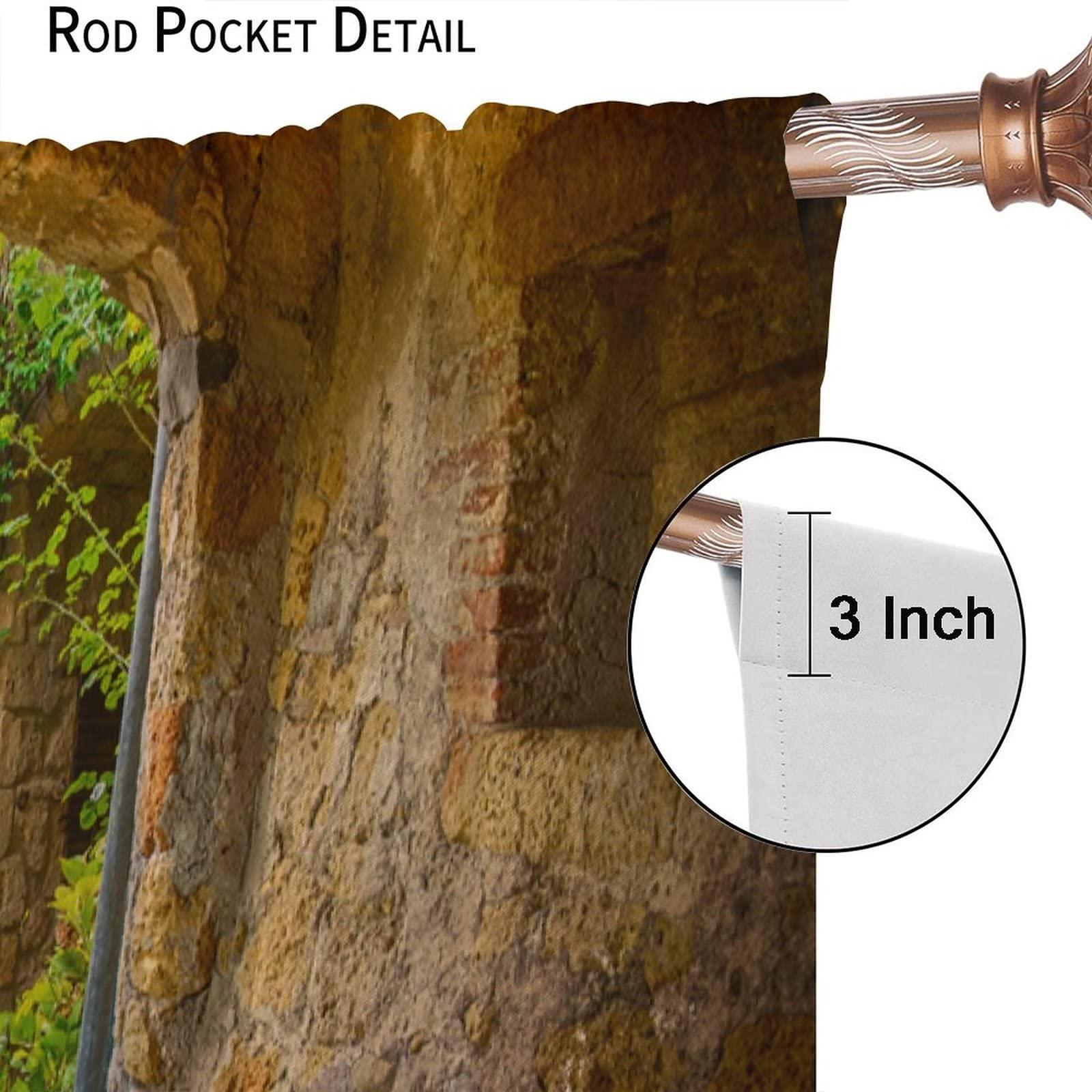 ZhiRain Scenery Kitchen Italian Curtains, Landscape from Door Antique Style Stone Village Tuscany Italian Valley, Blackout Rod Pocket Window Drapes 2 Panel Set for Kitchen Cafe Decor 63x72in