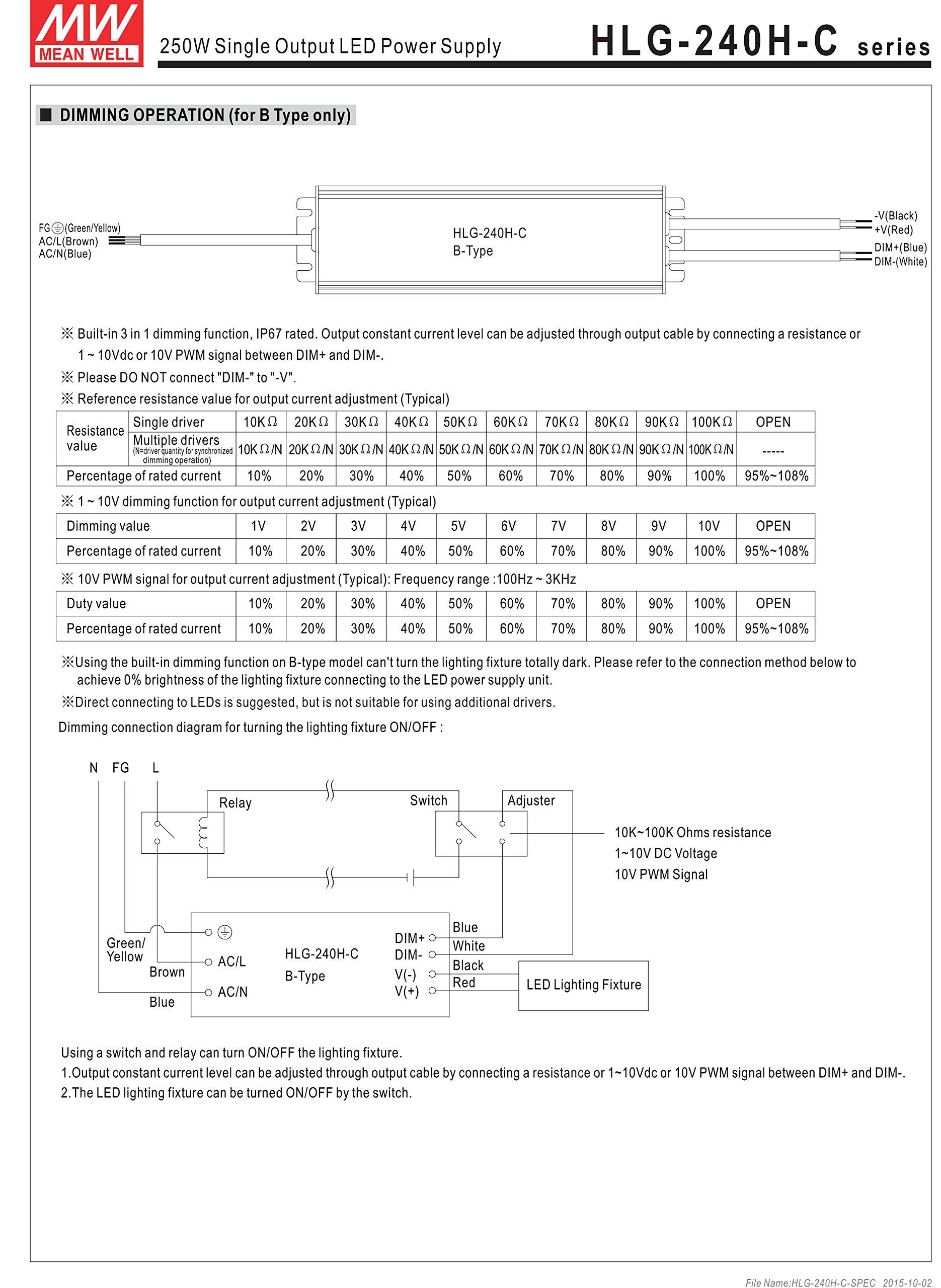 EverSale MW Mean Well HLG-240H-C1050B 357V 700mA 249.9W Single Output Switching LED Power Supply with PFC