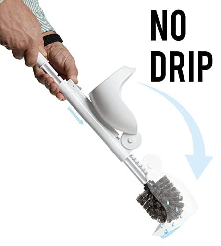 ELYPRO ELYPRO Drip-Free Toilet Brush with Holder - Hygienic White Bathroom Bowl Cleaner, Portable Scrubber with Unique No-Drip Caddy, Ideal for Home, RV, Boat