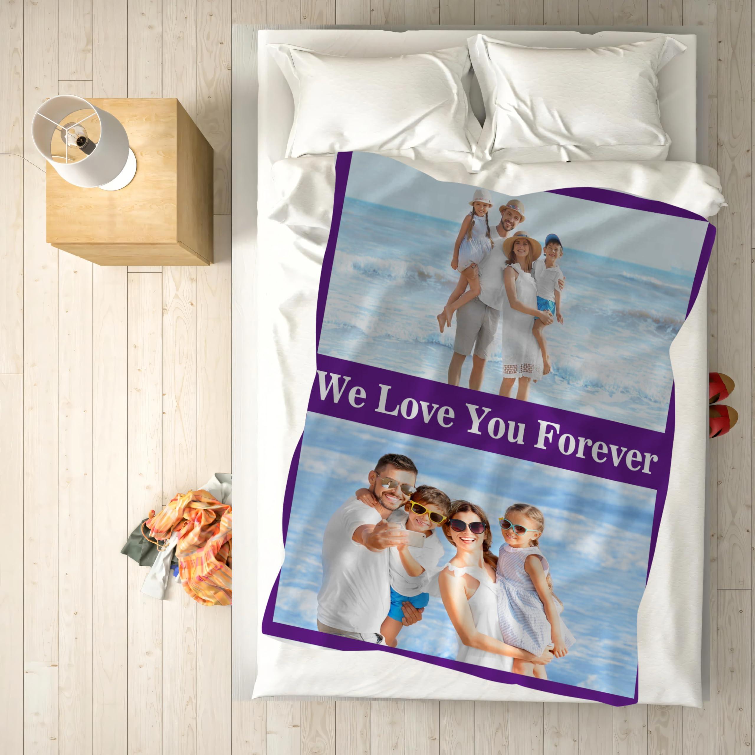 Pzwqkyn Personalized Blankets with Photos & Text, Customized Blankets with Pictures, Custom Throw Blankets for Adult Kid Birthday Christmas Halloween Fathers Mothers Valentines Day Gift, 40\" W x 50\" L