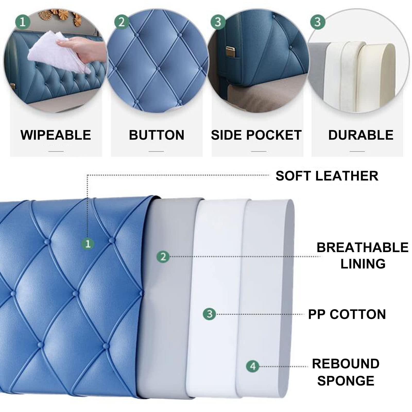 ZZYY Soft Faux Leather Upholstered Full Headboard Tufted Button Headboards for Double/Queen/King Size Bed Soft Case Support Cushion Use with A Headboard,Brown,63"/160cm