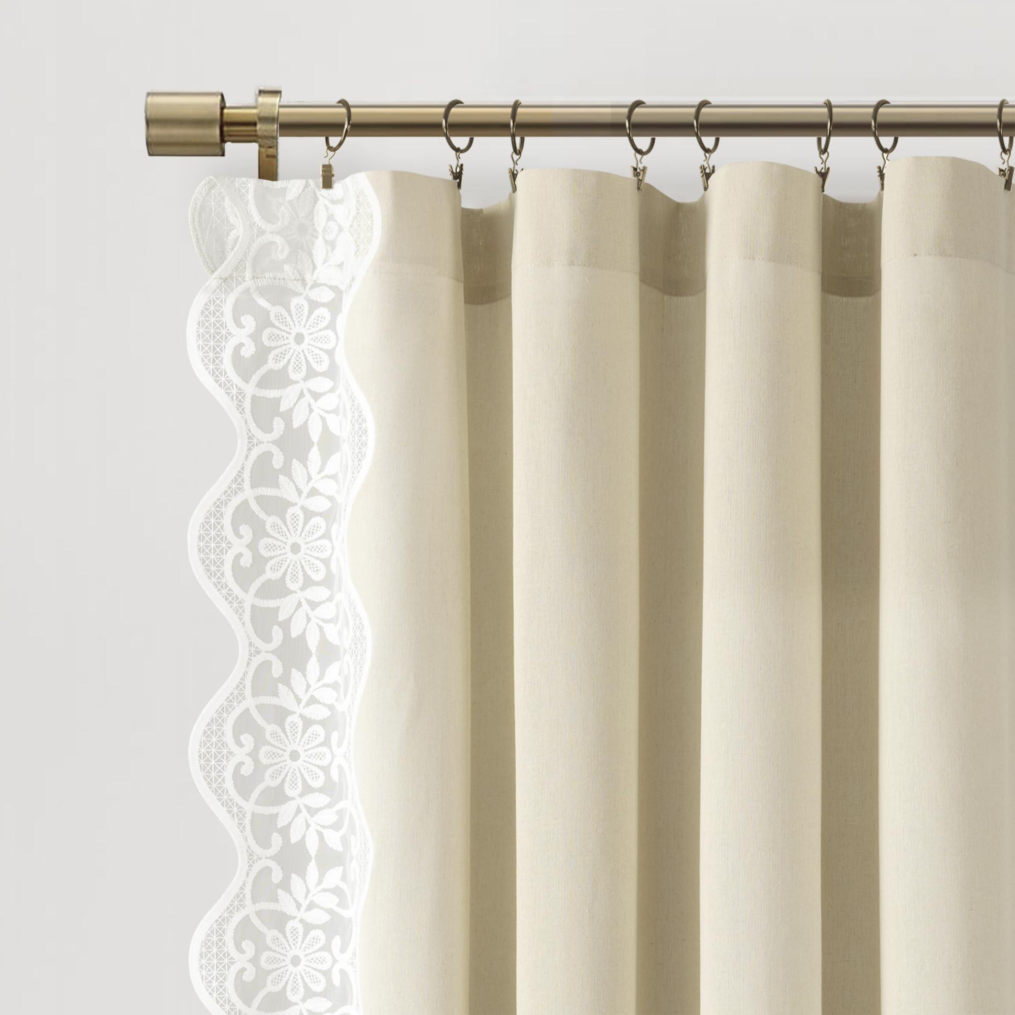 Lush Decor Lush Decor Scallop Edge Lace Border Window Curtain Panel, Single, 52" W x 84" L, Neutral & Off White - Lace Curtains - Scalloped Lace Trim- Vintage Curtains for Bedroom, Living or Dining Room