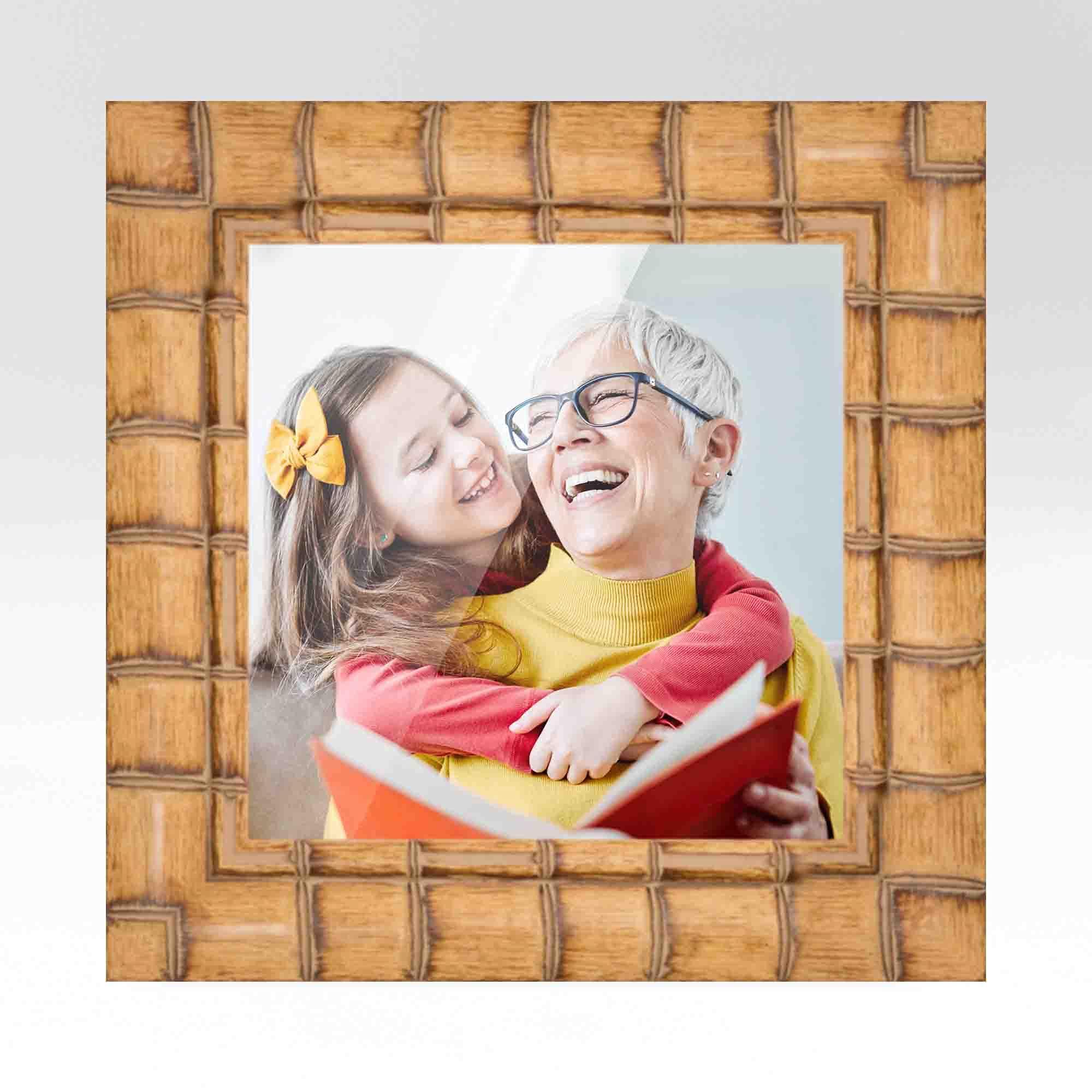CustomPictureFrames.com 23x23 Frame Bamboo Natural Wood Beige Solid Wood Picture Frame | 3 Inch Moulding Width | Picture Frame Complete with UV Acrylic Plexiglass, Foam Board Backing & Hanging Hardware