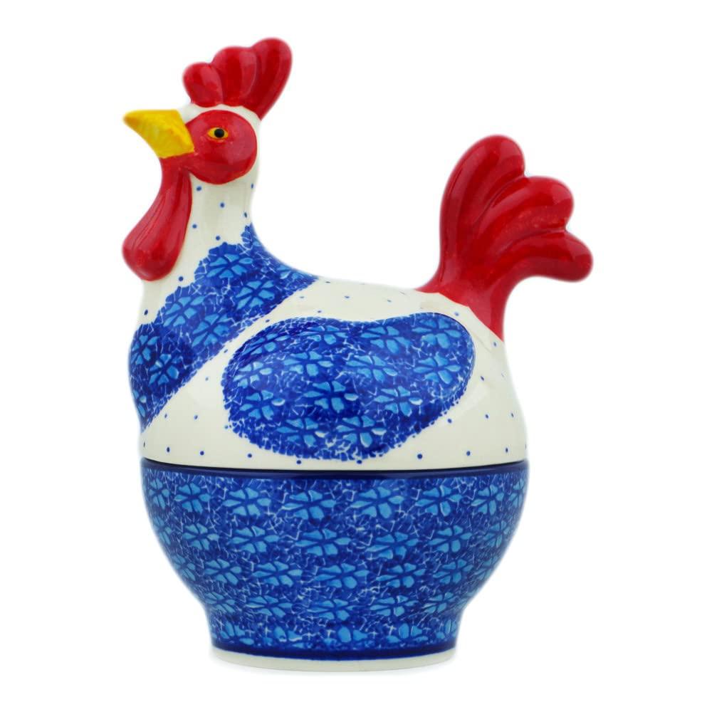 Polmedia Polish Pottery Polish Pottery 8-inch Hen Shaped Jar made by Ceramika Artystyczna (Deep Into The Blue Sea Theme) + Certificate of Authenticity