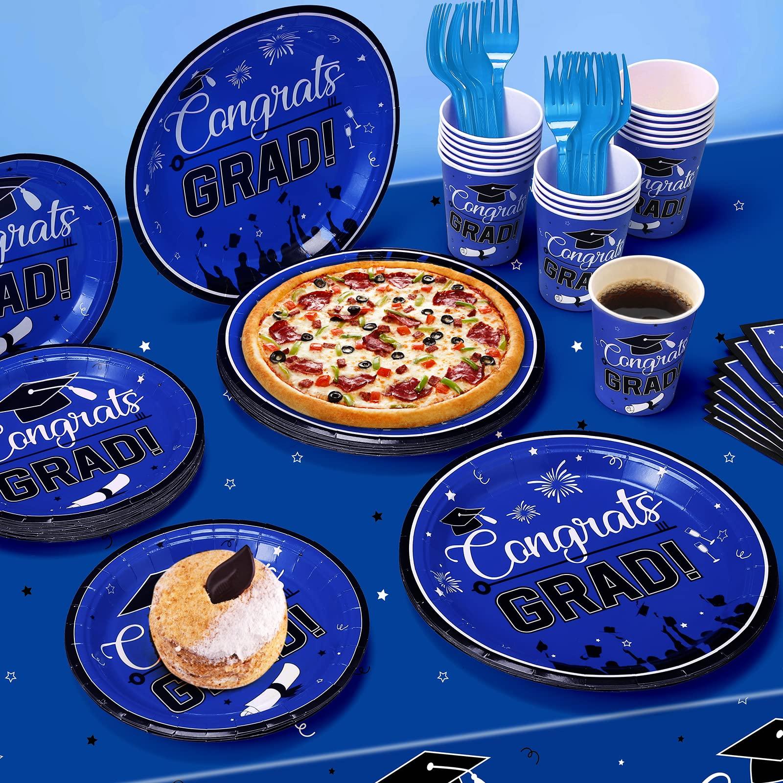 Rumia Graduation Party Decorations 2024 Blue Black Serve 24 Disposable Dinnerware Tableware Plates Napkins Cups Tablecloth Banner Balloons Graduation Congrats Grad Supplies for Class of 2024 School Students