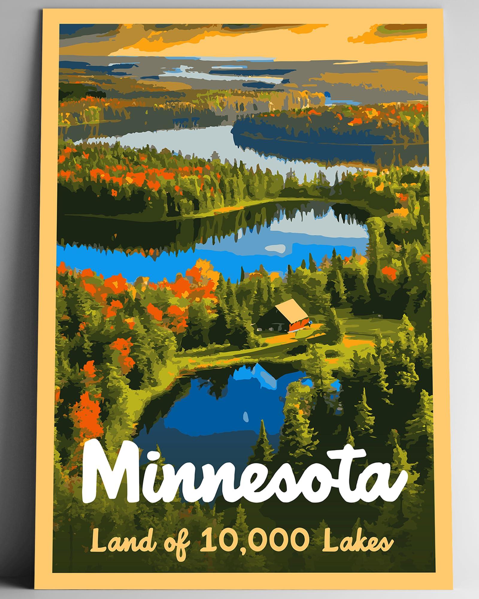 Go See Design GO SEE DESIGN Minnesota The Land of 10,000 Lakes Vintage-Style Travel Poster - 8x10-12x18-18x24-24x36 / 4x6 Postcard WPA Style Art Print Our Fifty States Retro Wall Art (4x6 Inch Postcard)