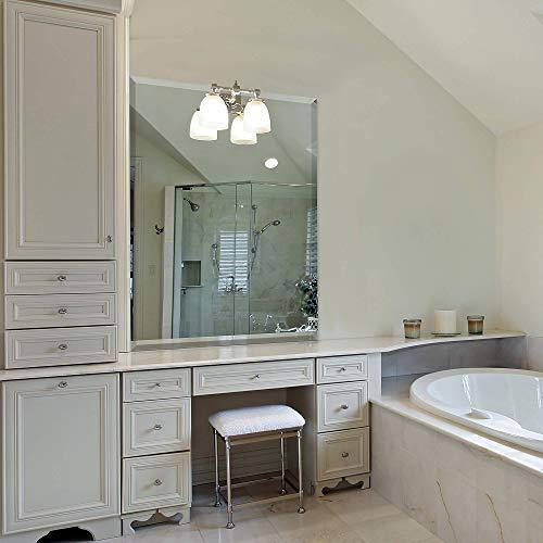 Fab Glass and Mirror Fab Glass and Mirror Wall Mounted 30"x30" Frameless Square Mirror | 1" Beveled Edge Mirror with Hooks for Bathroom Wall, Hallway, Bedroom, Makeup Vanity