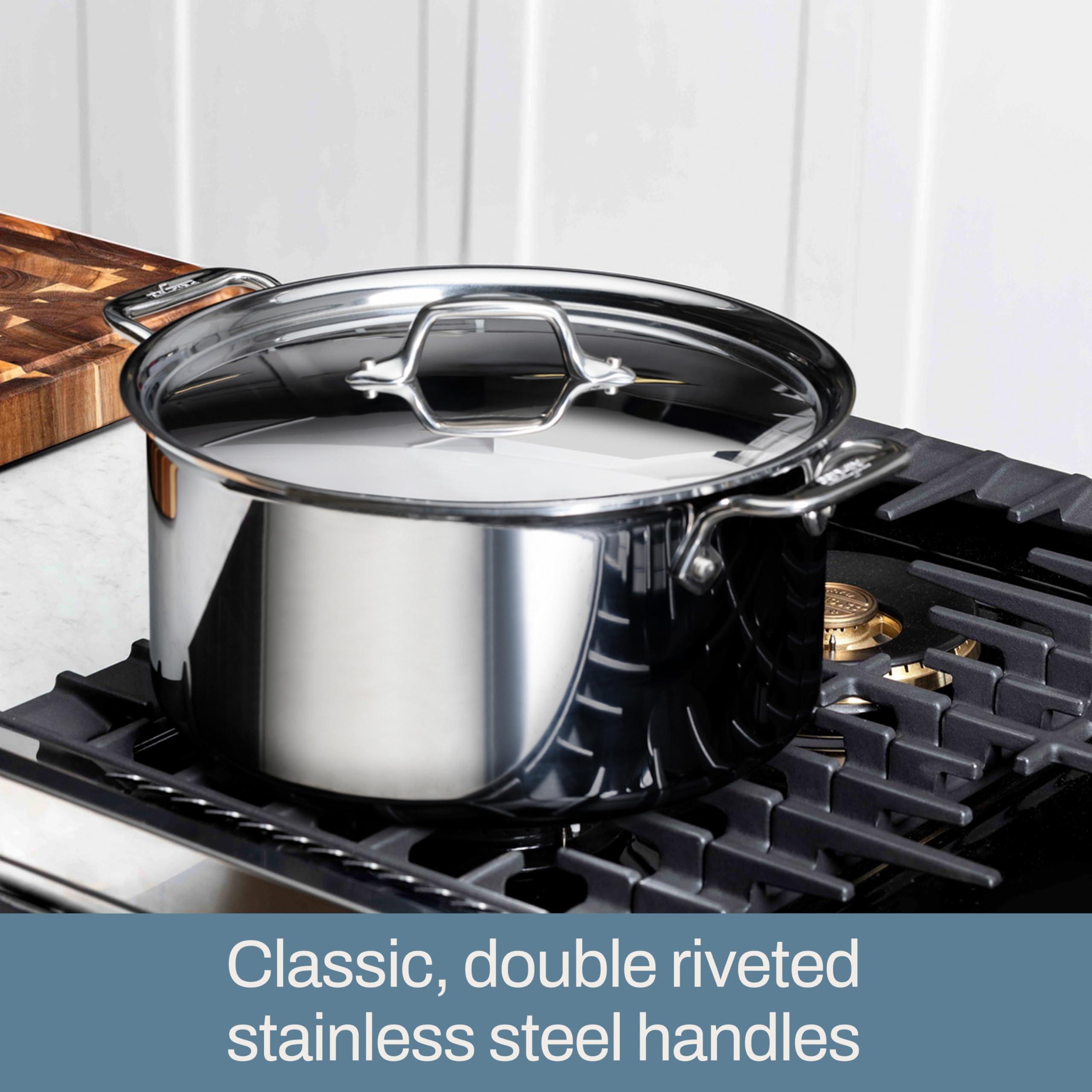 All-Clad All-Clad D3 3-Ply Stainless Steel Stockpot with Lid 8 Quart, Induction, Oven Broiler Safe 600F, Silver