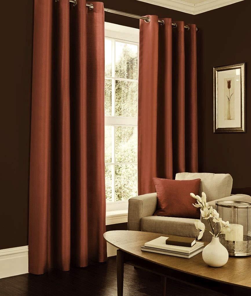 IHF India Home Furnishings IHF Faux Silk Dupioni Solid Textured Lined Grommet Eyelet Panels Curtains Drapes (Rust, 78' x 120")