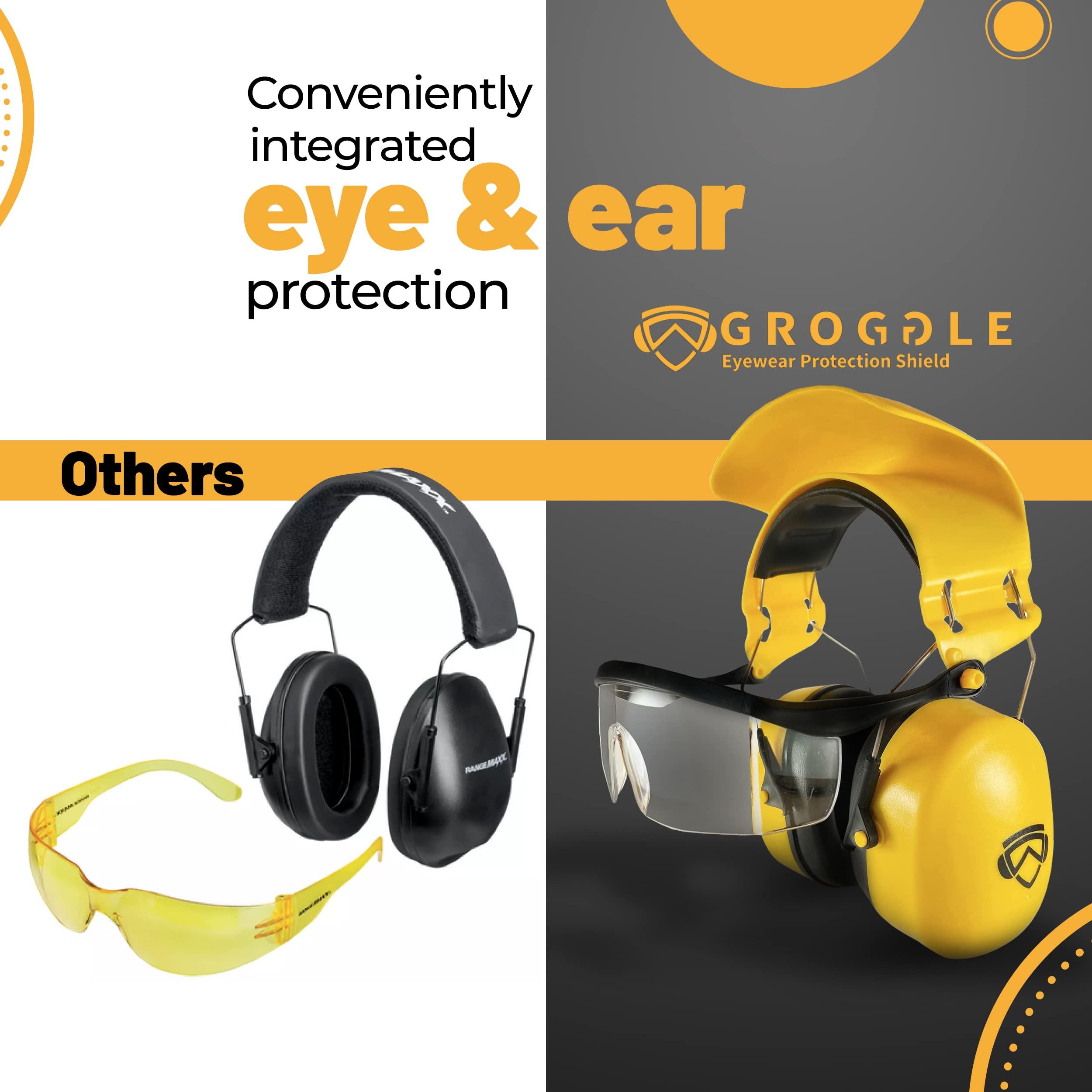 groggle Groggle Combination Safety Glasses and Safety Earmuff. Unique, New, PPE, Protective Shield Prevents Damage and Scratching. Provides Convienence, Comfort, NRR 26 Db Passive Hearing Protection.