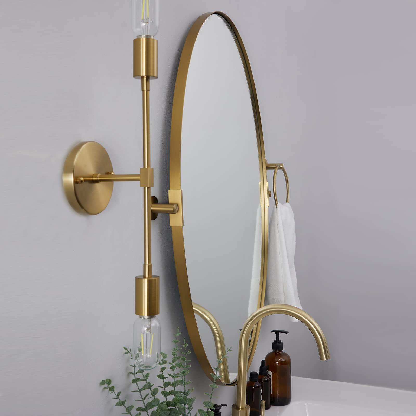 ANDY STAR ANDY STAR Gold Oval Mirror, Oval Pivot Bathroom Mirror, Brushed Gold Oval Pivot Mirror Bathroom Stainless Steel Metal Frame Tilting Vanity Wall Mirror Hangs Vertical