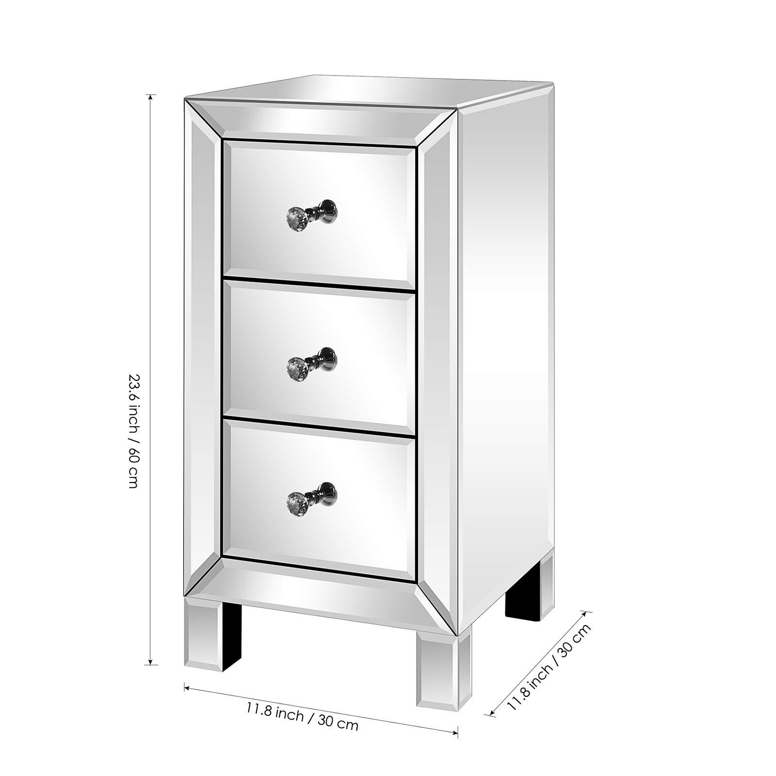 Ochine Ochine 3 Drawer Mirrored Nightstand End Table Silver Modern and Contemporary Bedside Table Mirror Accent Side Table Mirrored Furniture for Small Space, Bedroom, Living Room (Ship from USA)