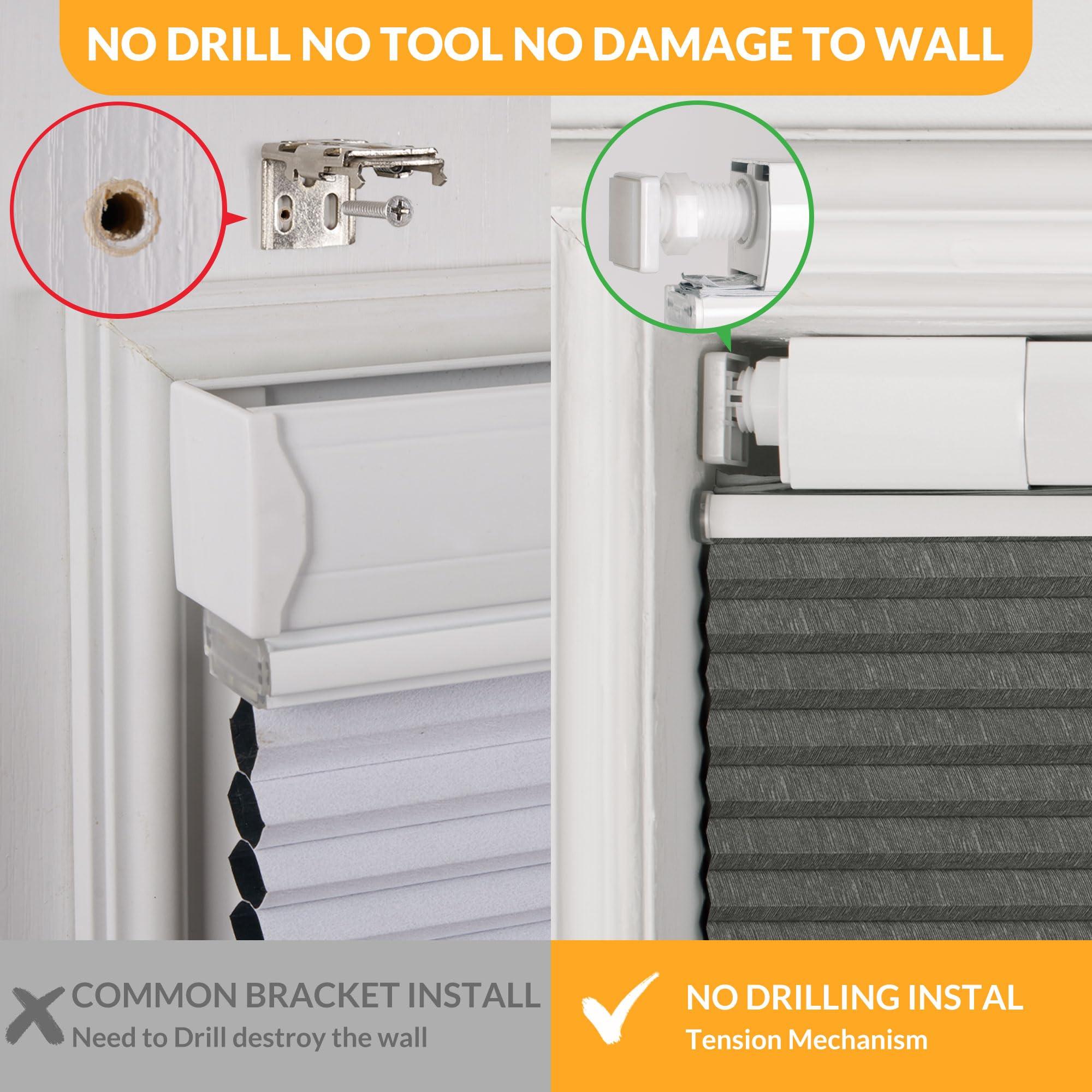 BERISSA BERISSA Top Down Bottom Up Cellular Shades No Tools No Drill Blinds for Windows Stripe Jacquard Fabric Cordless shades for Indoor Windows Easy to Install Cellular Blinds For Office(24.5"W x 56"H)Gray