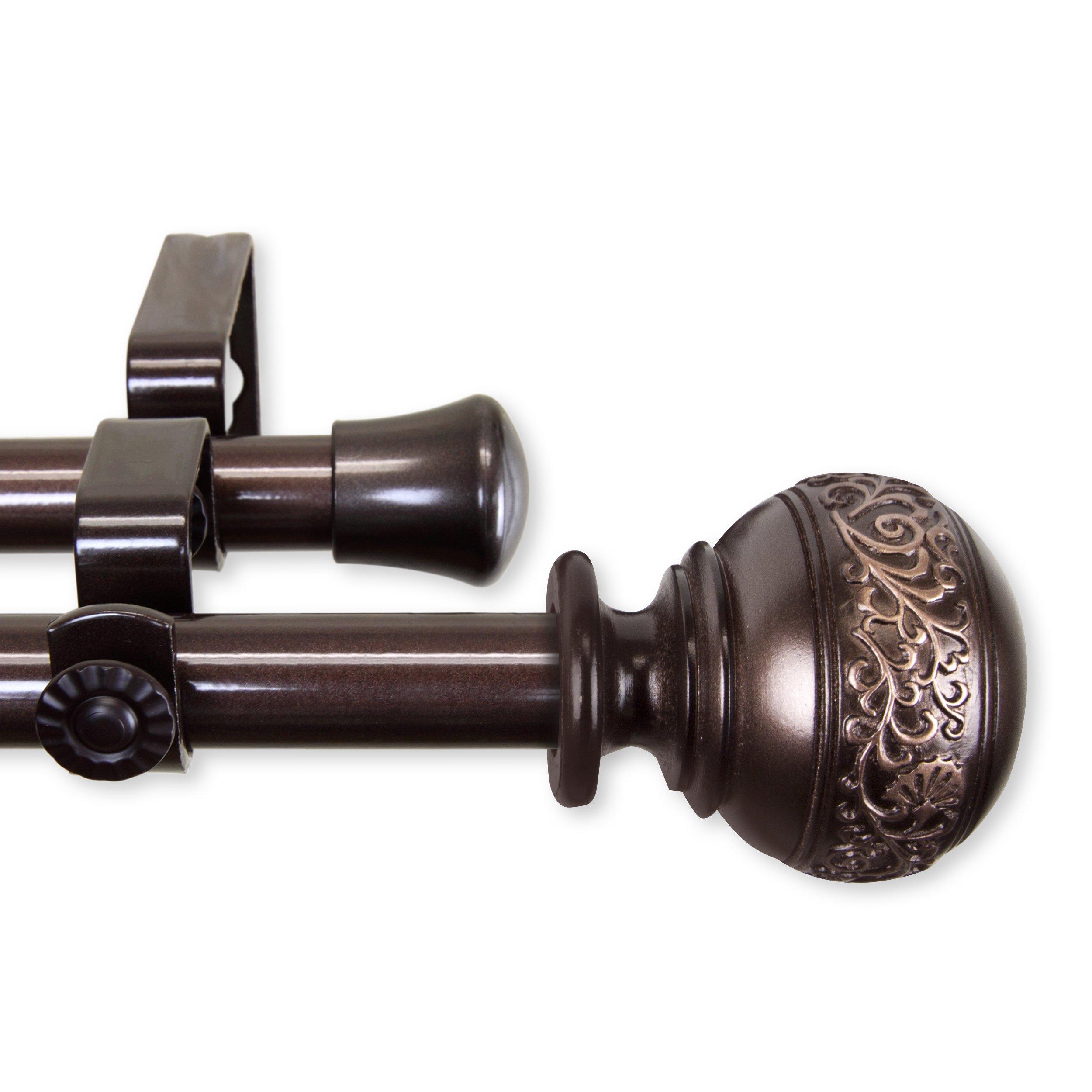 Rod Desyne Rod Desyne 13/16" Nathan Bay Window Double Curtain Rod, 20-36", 38-72", Cocoa