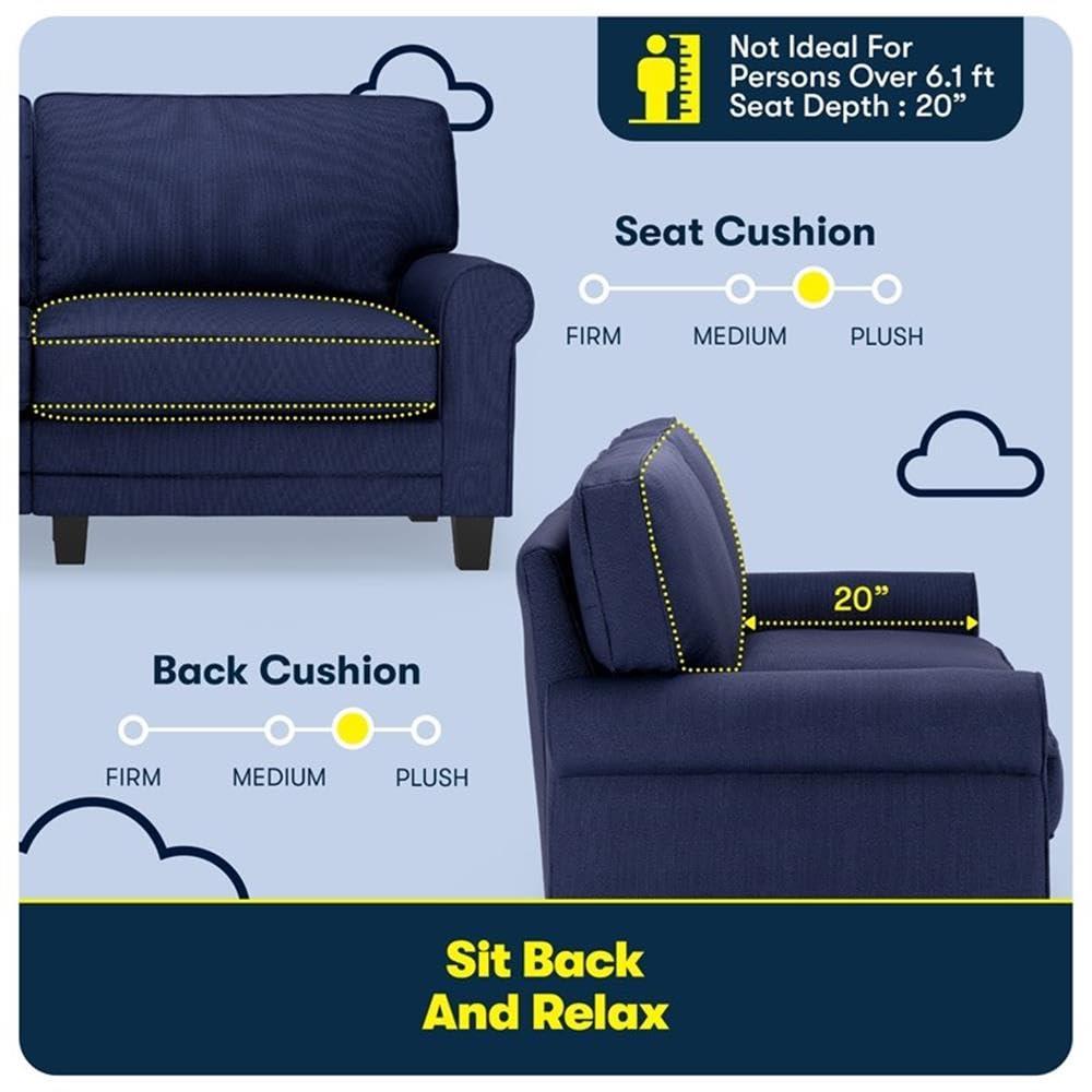 Pemberly Row Pemberly Row 73" Rolled Arm Sofa with Removable Covers Navy Blue