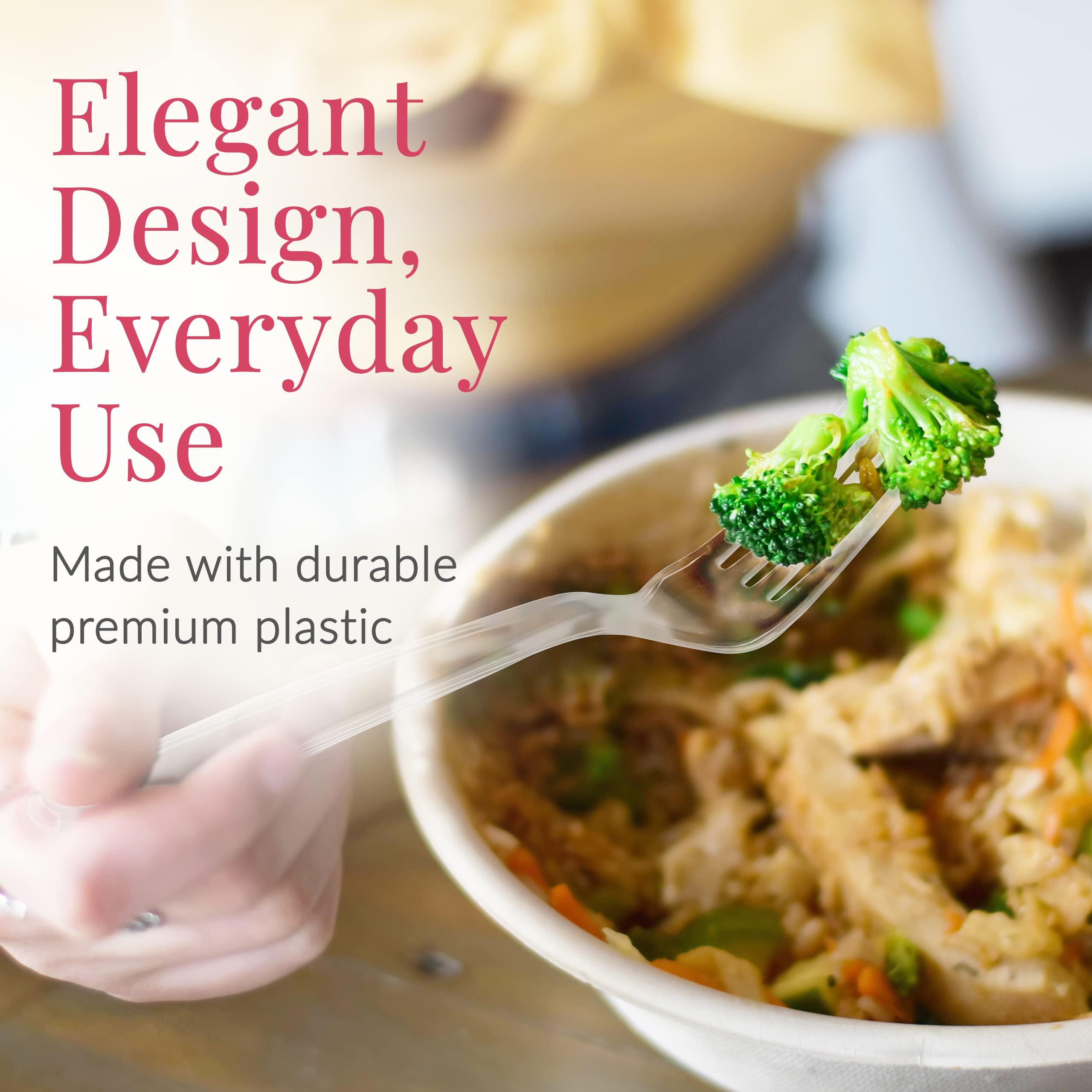 Prestee Prestee 300 Clear Plastic Forks - Fancy Plastic Silverware - Heavy-Duty Clear Plastic Silverware - Plastic Forks Disposable - Elegant Party Utensils - Suitable for Weddings, Holidays and Events