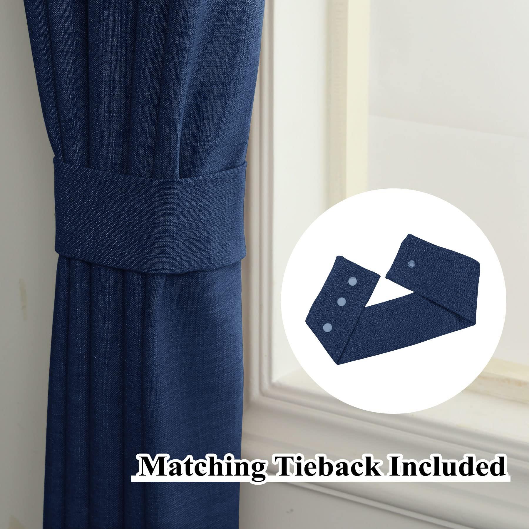 Fcosie Fcosie 50" W x 63" L Pinch Pleated Drapes for Traverse Rod Linen Textured Curtains Room Darkening Curtains for Girls Boys Teen Children Nursery Baby Kids Room, 2 Panels, Navy Blue