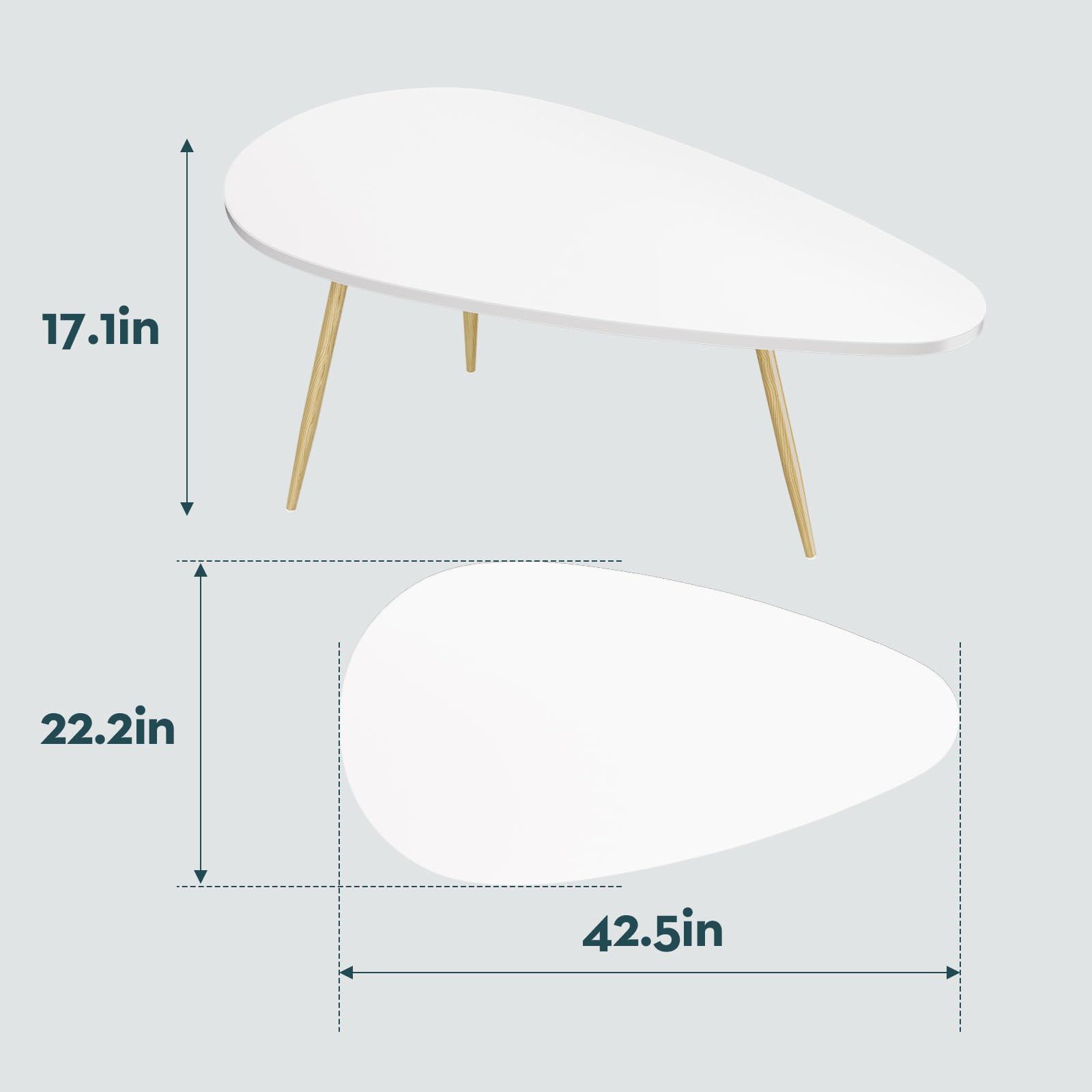 SAYGOER SAYGOER Modern Coffee Table White Oval Coffee Tables for Living Room Simple Center Table for Small Space Home Office Easy Assembly 22.2\" D x 42.5\" W x 17.1\" H, White