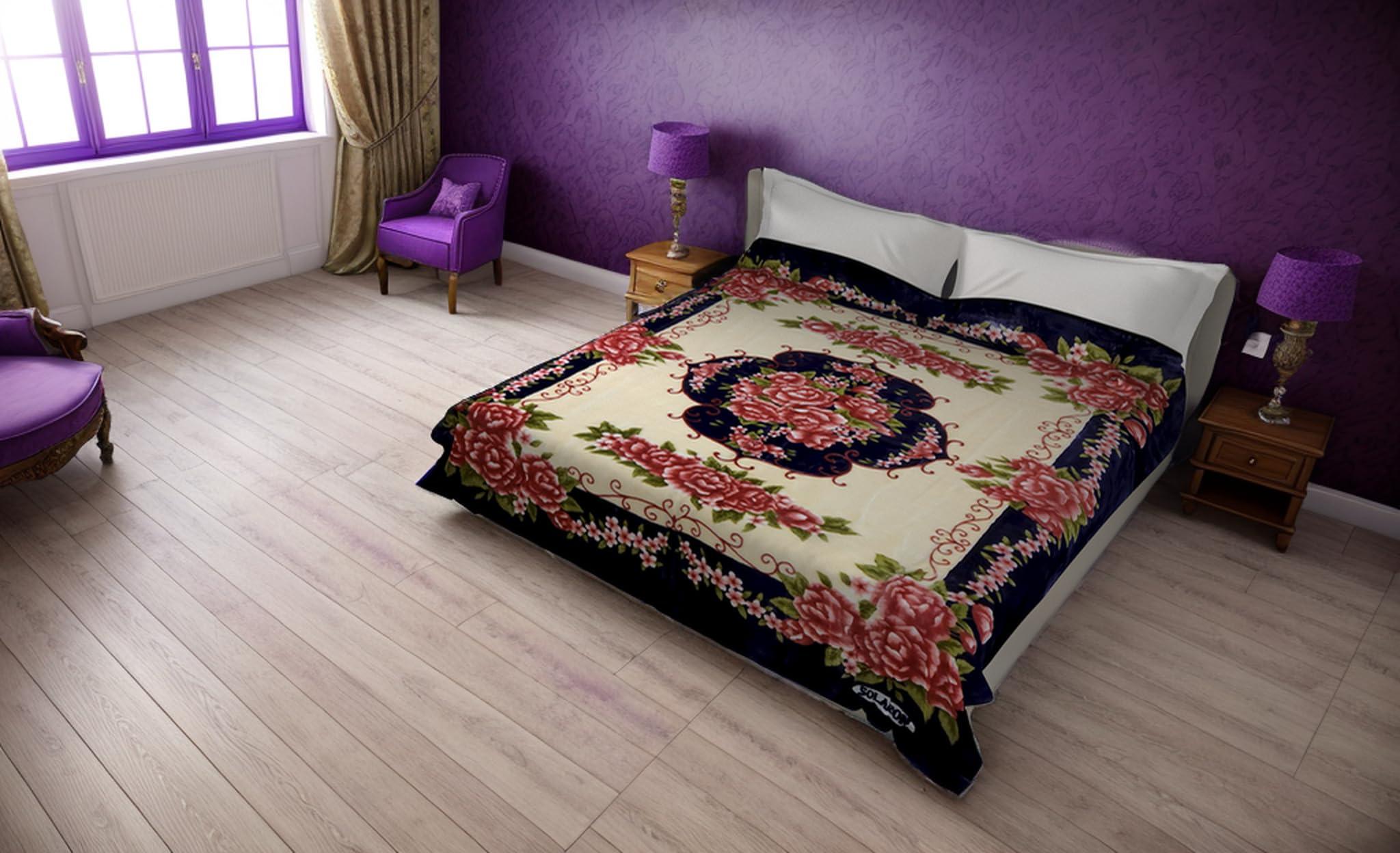 SOLARON SOLARON Korean Super Thick Heavy Weight Mink Blanket bed comforters bedspreads bedding comforter (King, 60 Flower Purple)