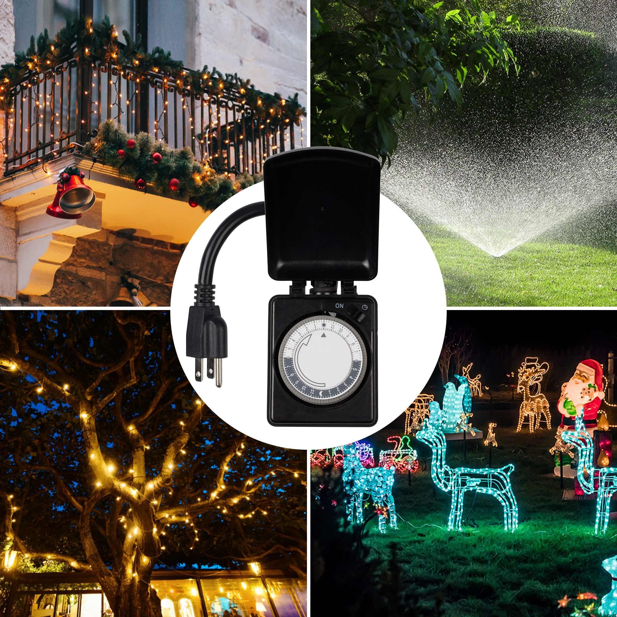 BN-LINK BN-LINK 24 Hour Heavy Duty Mechanical Timer, Outlet Timer with 15 Minutes Intervals, Outdoor Timer Outlet Waterproof, 2 Grounded Outlets for Christmas Lights,15A 1/2HP, ETL Listed