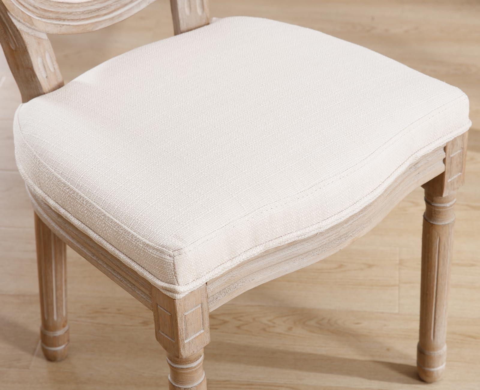 chairus chairus Farmhouse Dining Chairs Set of 4, French Country Dining Room Chairs Vintage Fabric Upholstered Chair with Round Back Dark Wood Legs, Beige 4 PCS