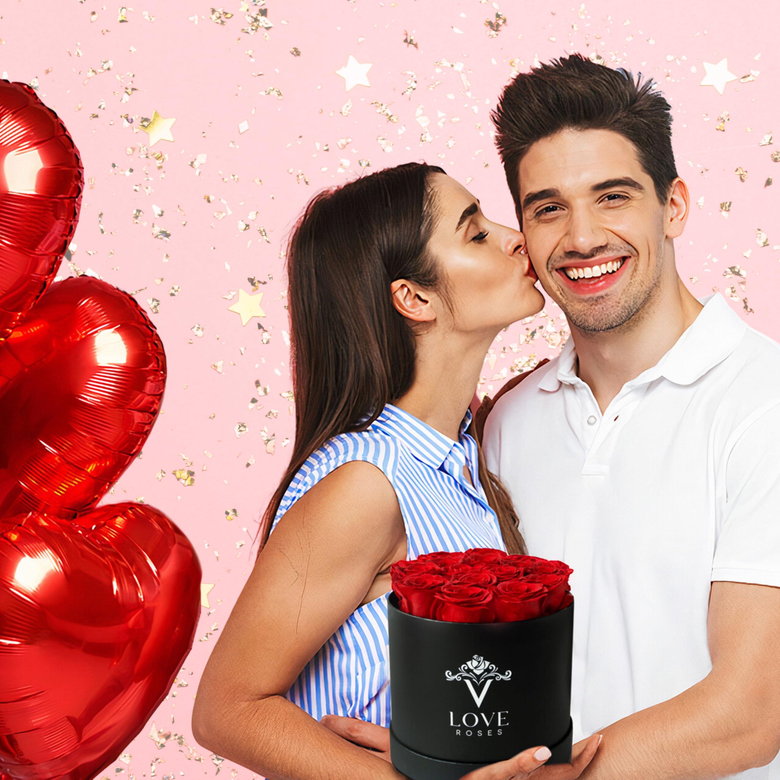 VLove VLove Forever Roses in a Black Box | Real Roses Forever Flowers Box | Naturally Preserved Flowers | Preserved Rose Box | Eternal Rose That Last A Year | Romantic Valentines Day Gift for Wife (Red)