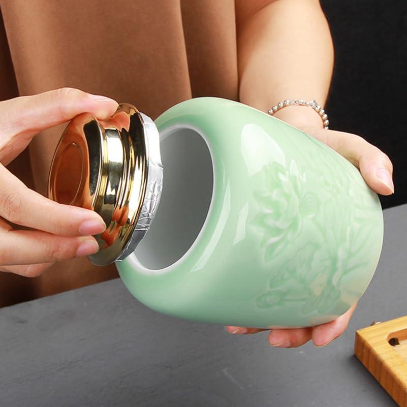DECHOUS DECHOUS Ceramic Tea Canister Small 24oz Loose Leaf Tea Storage Container Porcelain Tea Canister with Lid for Loose Tea Sealed Ceramic Jar for Home Kitchen Office Tea Coffee Sugar