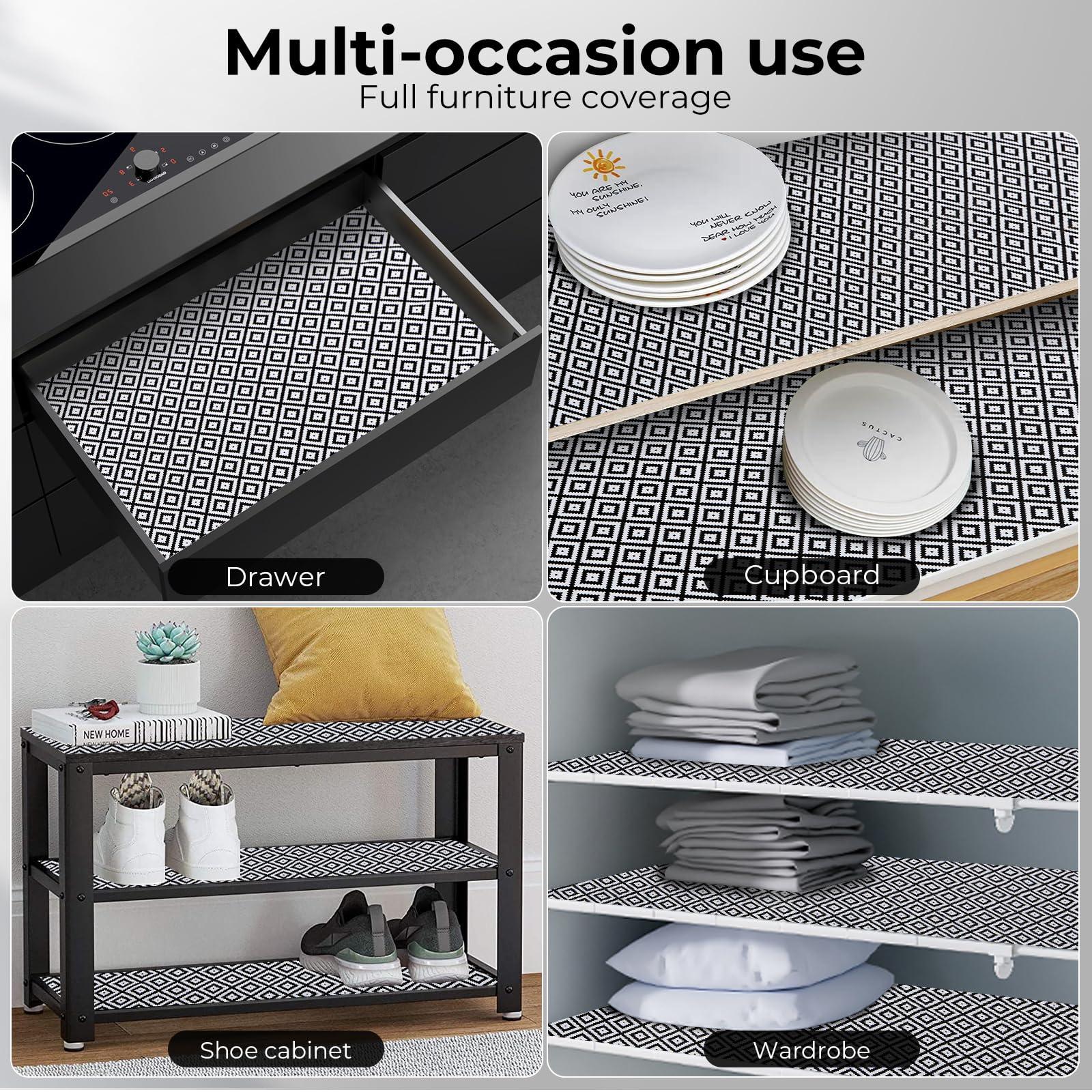 Coavas COAVAS Shelf Liner for Kitchen Cabinets Non Adhesive, Kitchen Drawer Liners Non Slip, Easy to Clean Shelf Paper, Cabinet Liners for Shelves, Dresser, Drawers, Black Rhombic, 12 in X 10 FT