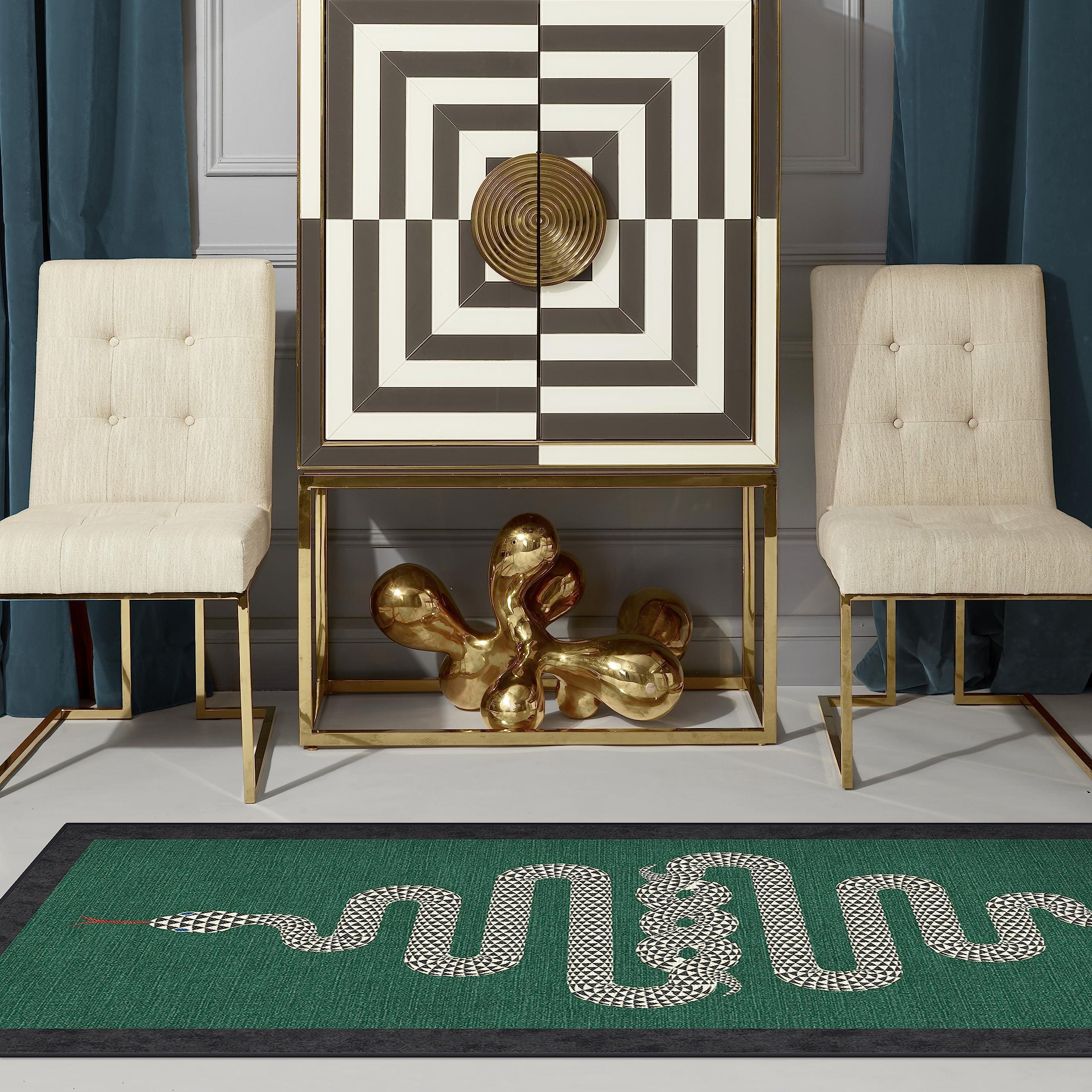 RUGGABLE RUGGABLE x Jonathan Adler Washable 9x12 Large Area Rug, Venom Emerald, Premium Modern Rugs for Living Room, Bedroom, Kitchen, Office, Classroom with Gripper Non Slip Pad