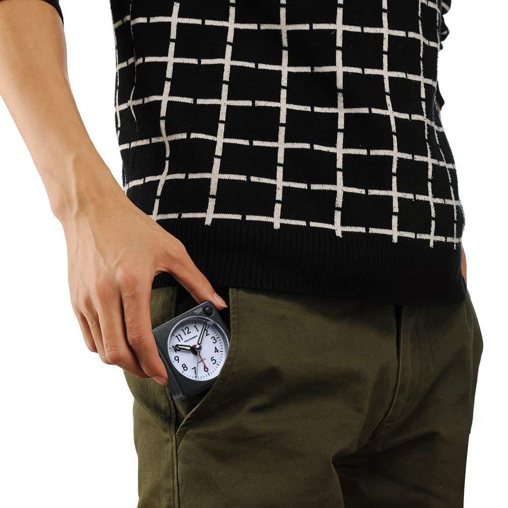 Peakeep Peakeep Ultra Small, Battery Travel Alarm Clock with Snooze and Light, Silent with No Ticking Analog Quartz (Black)