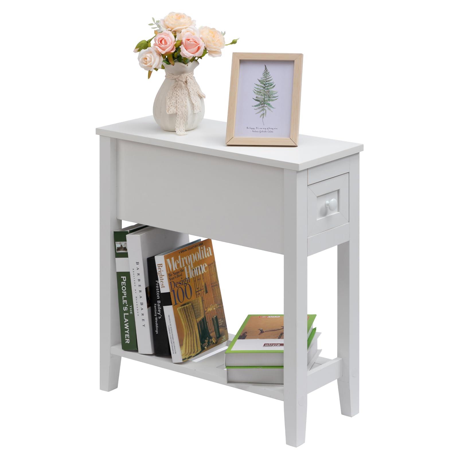 LUSUOWLZ LUSUOWLZ Narrow Side Table for Small Spaces, White, Set of 1, 24\" L x 8.5\" W x 24\" H