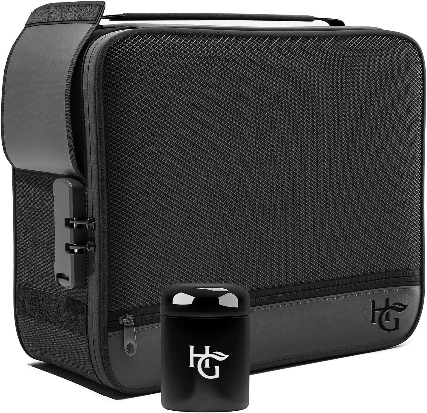 Herb Guard Herb Guard XL Smell Proof Bag & Airtight Case with Combination Lock (Container Holds Up to 5 Ounces) - Includes YKK Zippers, 250ml / Half oz Smell Proof Jar, Built in Tray & Travel Bags (Black)