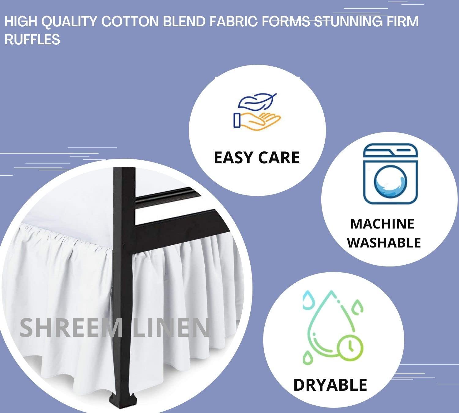 Shreem Linen Ruffled Bed Skirt with Split Corners, Gathered Style, 100% Microfiber-12 Drop, Dust Ruffle Bed Skirts Short Queen, White