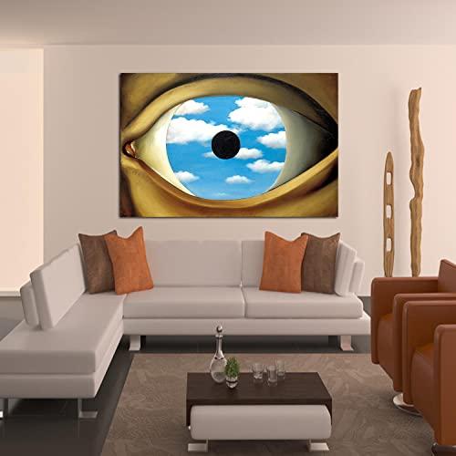 BOHU ARTS BOHU ARTS The False Mirror by Rene Magritte Canvas Art Surrealism Framed Painting Ren Magritte Wall Art Wall Decor for Home Office Bedroom Reeady to Hang