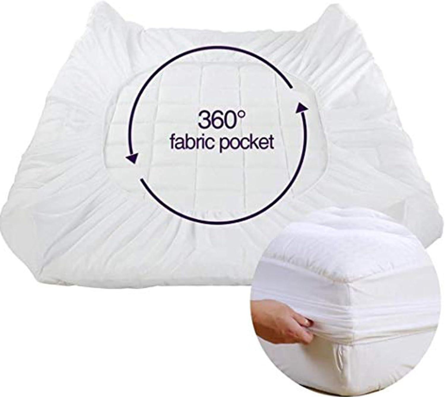 Tophacker White Waterproof Mattress Protector Wet Protecting Sheet Double Bed Size Extra Deep Fitted Sheet Non Noisy Comfy Sleep Mattress Cover Topper