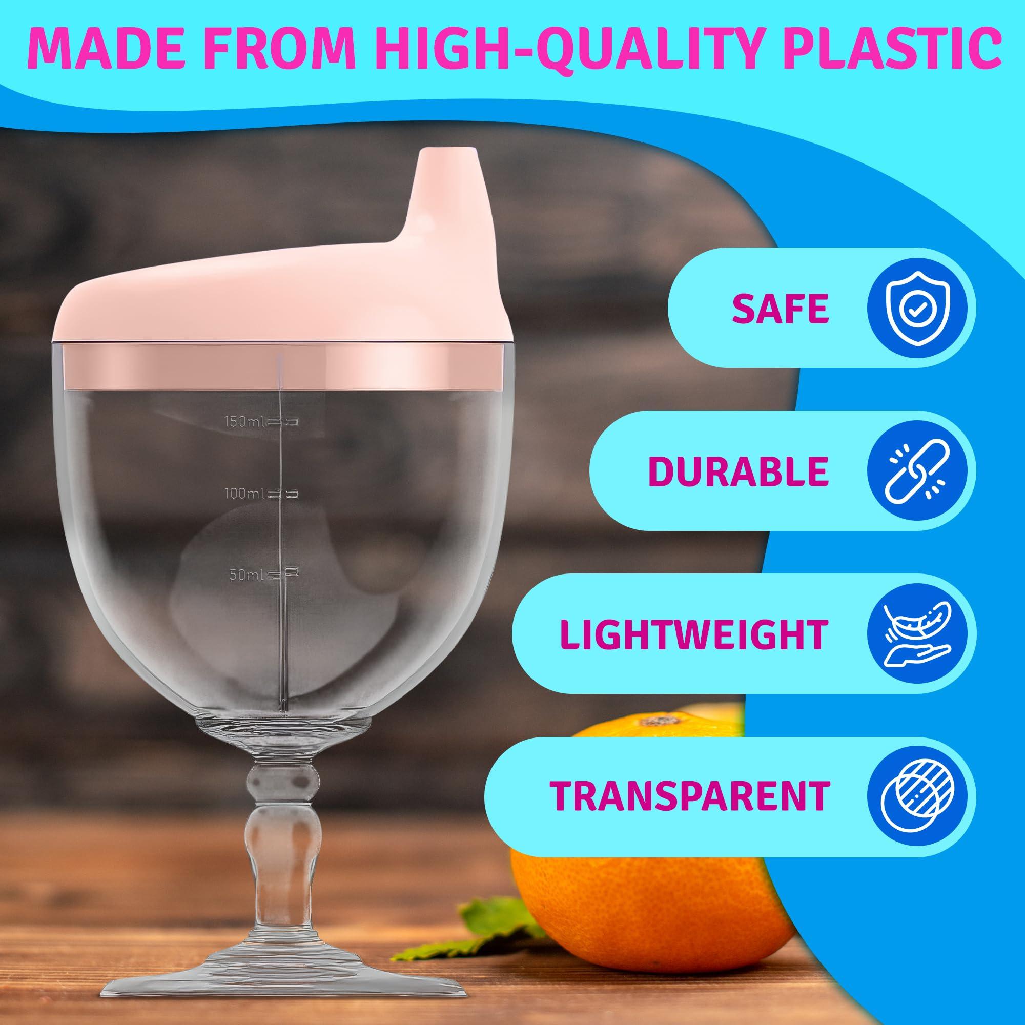 VIKROM Plastic Goblet Sippy Cup Wine Glass - 5oz Wine Glass Sippy Cup - No Spill Sippy Wine Glass with Lid Anti Spill Mug With Lid for Holiday Birthday Party Spill Resistant Wine Glass Champagne Sippy Cup