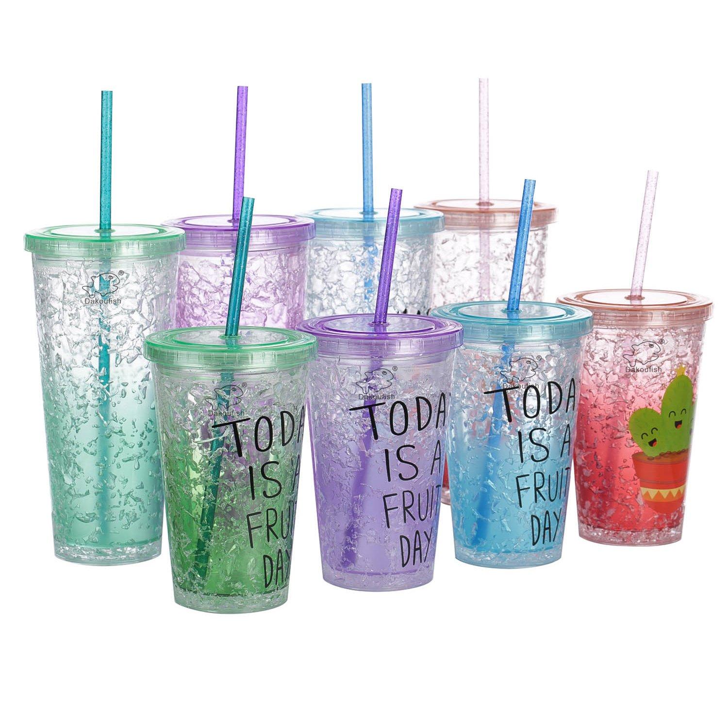 Dakoufish Dakoufish BPA-Free 12 Piece 11 Inch Reusable Clear Plastic Glitter Sparkle Drinking Straw Plus one Cleaning Brush (Rose,11inch)