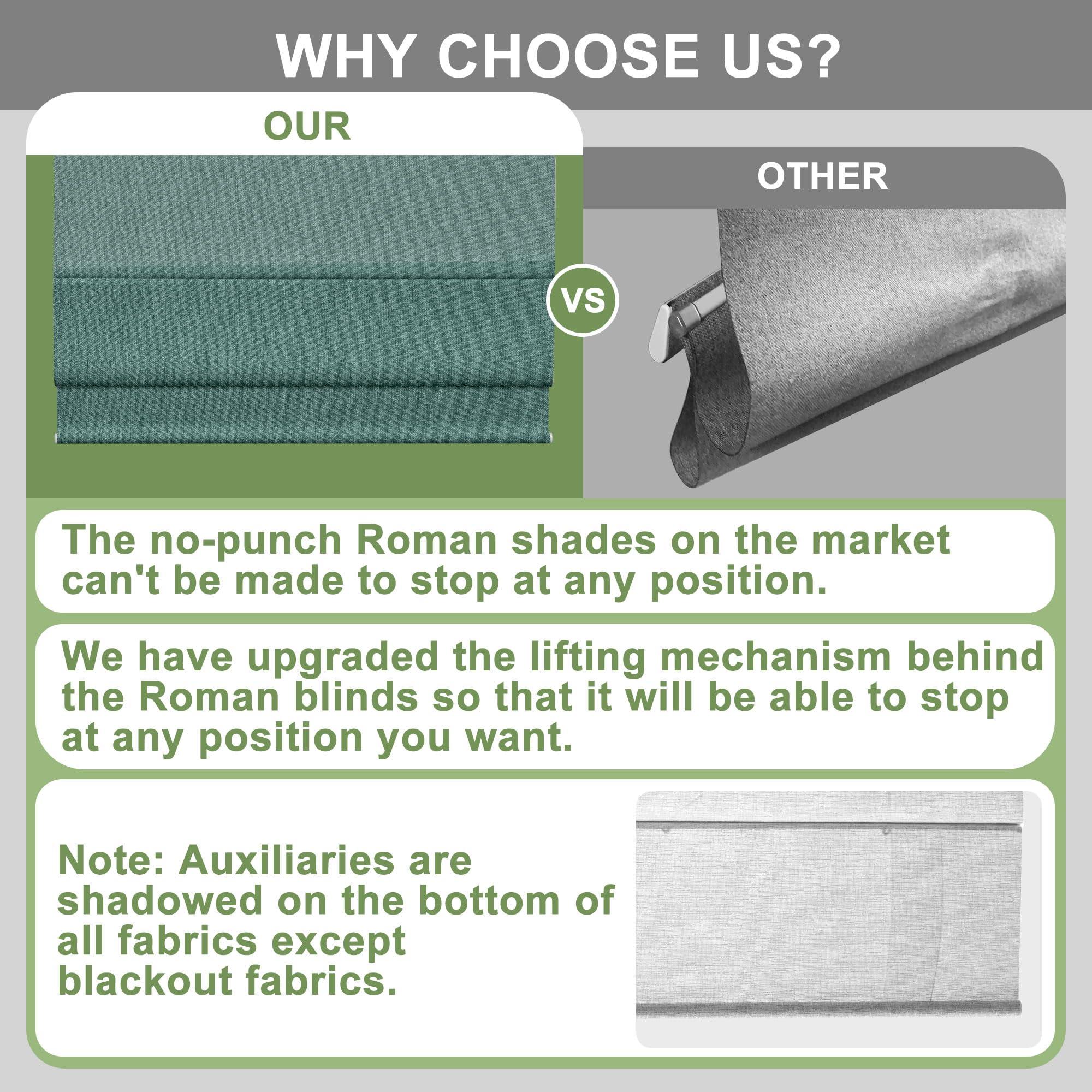 Sulugood Sulugood No Tools No Drill Cordless Blackout Roman Shades, Room Darkening. Roller Blinds for Window, Roll Up Blinds for Window Bedroom, Living Room.Blackout Green,41.5" W x 64" H