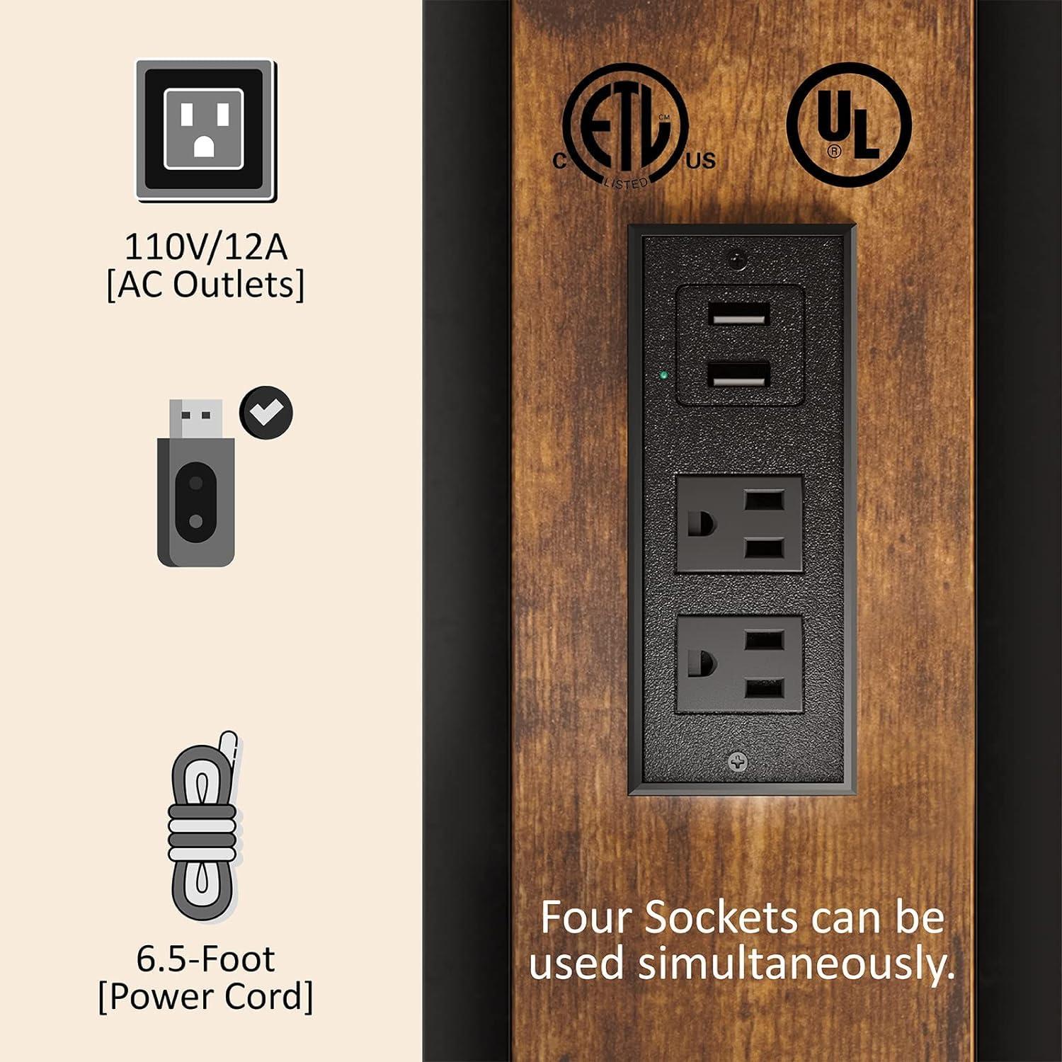 PAHKEN PAHKEN Queen Size Bed Frame Industrial Platform Bed with Charging Station, 2-Tier Storage Headboard/No Box Spring Needed/Noise-Free/Dark Brown,bed frame, King, zq-122903