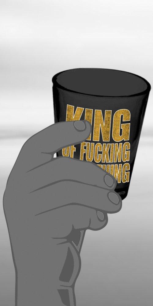 JUST FUNKY JUST FUNKY King of Fucking Everything Gold Foil-Printed Shot Glass Gift, 1.5oz Black