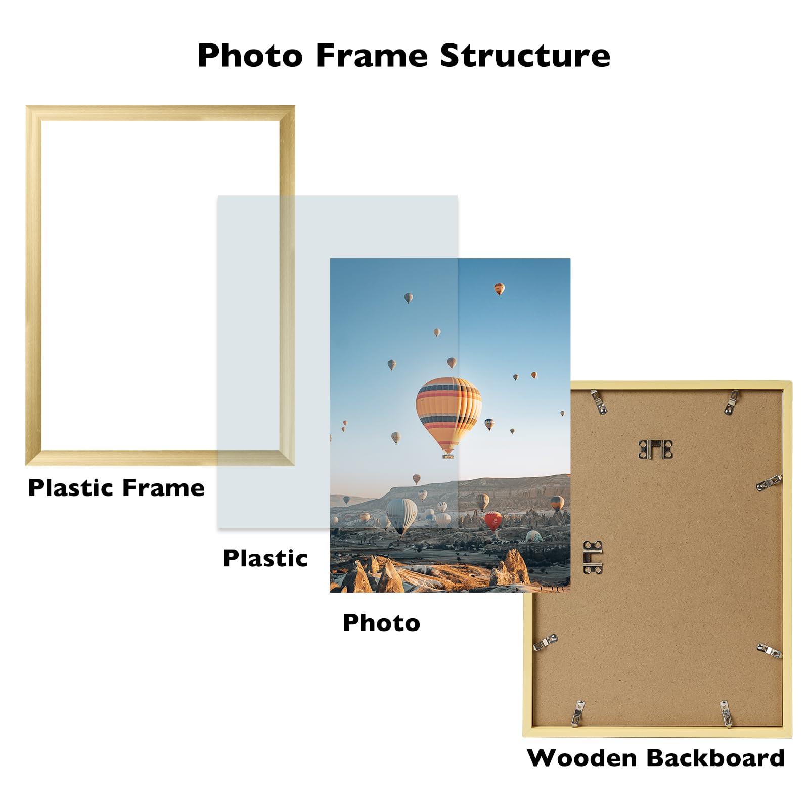 JCJMY JCJMY 9x13 Picture Frame Gold for Wall Hanging, Wall Mounting Horizontally or Vertically, 9 x 13 Wall Gallery Poster Photo Frame with Shatter Resistant Plexiglass, Gold