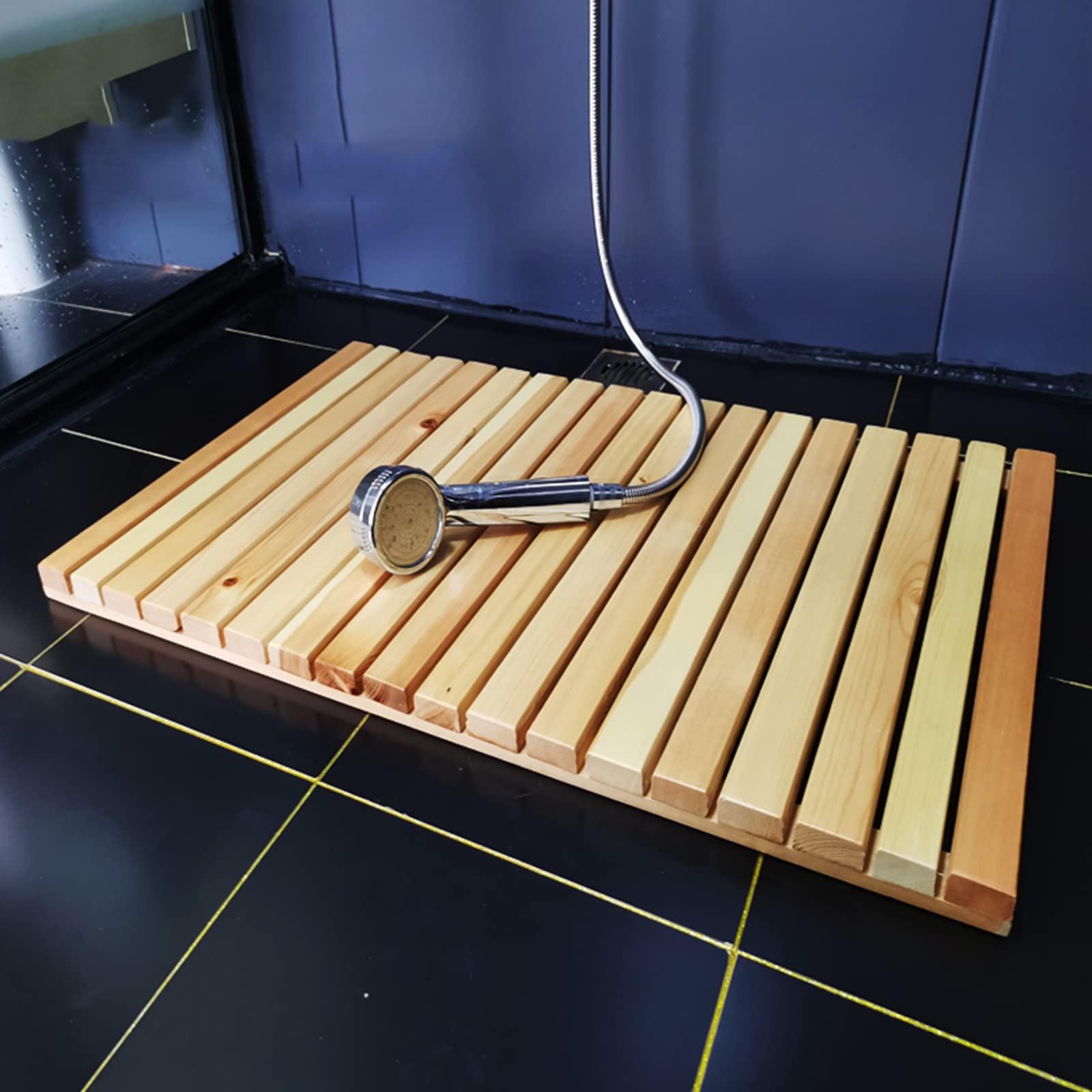 AQHZB Luxury Bamboo Mat Wood Shower Mat,Bamboo Bath Mat,Nature Bamboo Wooden Bath Mat,Bamboo Shower Mat,Non Slip Shower Tub Mat for Bathtub,Shower,Sauna,for Indoor Or Outdoor,70x90cm/28x36in