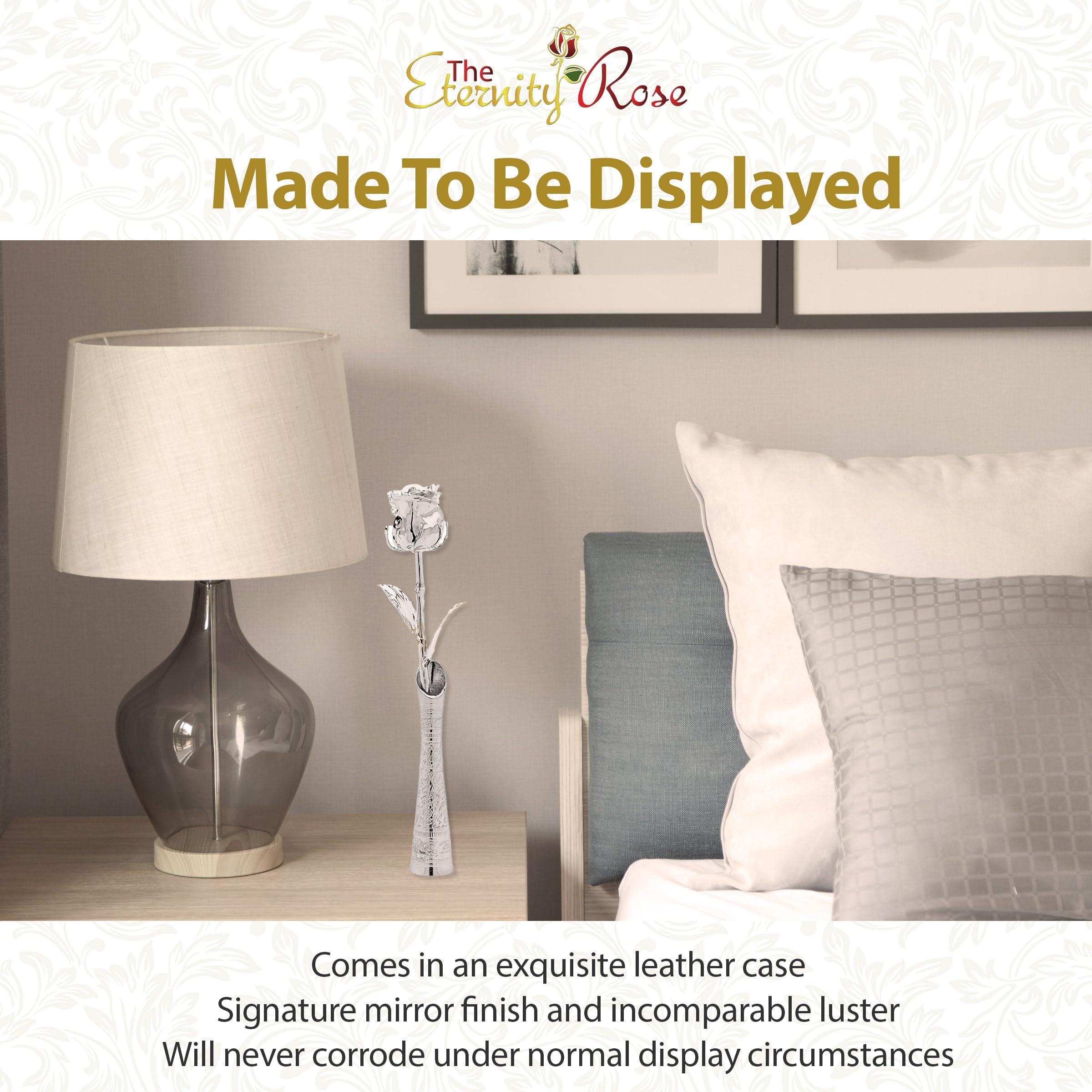 The Eternity Rose The Eternity Rose Platinum Dipped Rose with Matching Vase, Romantic Gifts for Her, Real Preserved Flower, 11.5\"