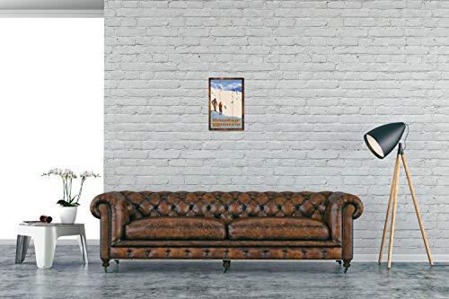 Northwest Art Mall Brundage Mountain Idaho Mountain Slope Skiers Rustic Wood Art Print from Travel Artwork by Artist Paul A. Lanquist 12" x 18"