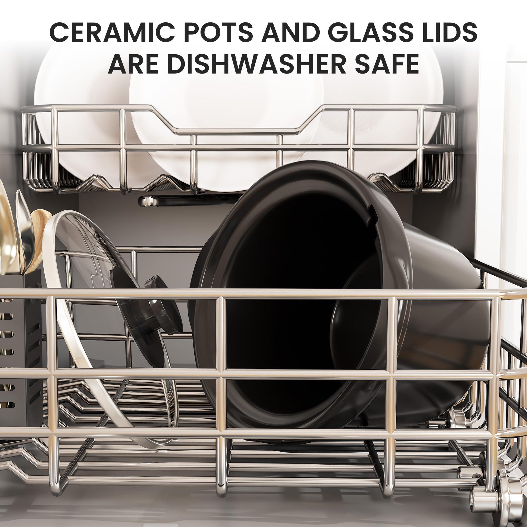 Sunvivi Sunvivi Slow Cooker, Triple Slow Cooker Buffet Server and Food Warmer, 3-Section 1.5-Quart Upgraded Oval Ceramic Pot with Stainless Steel Lid Rests, 3 Spoons, Total 4.5 QT