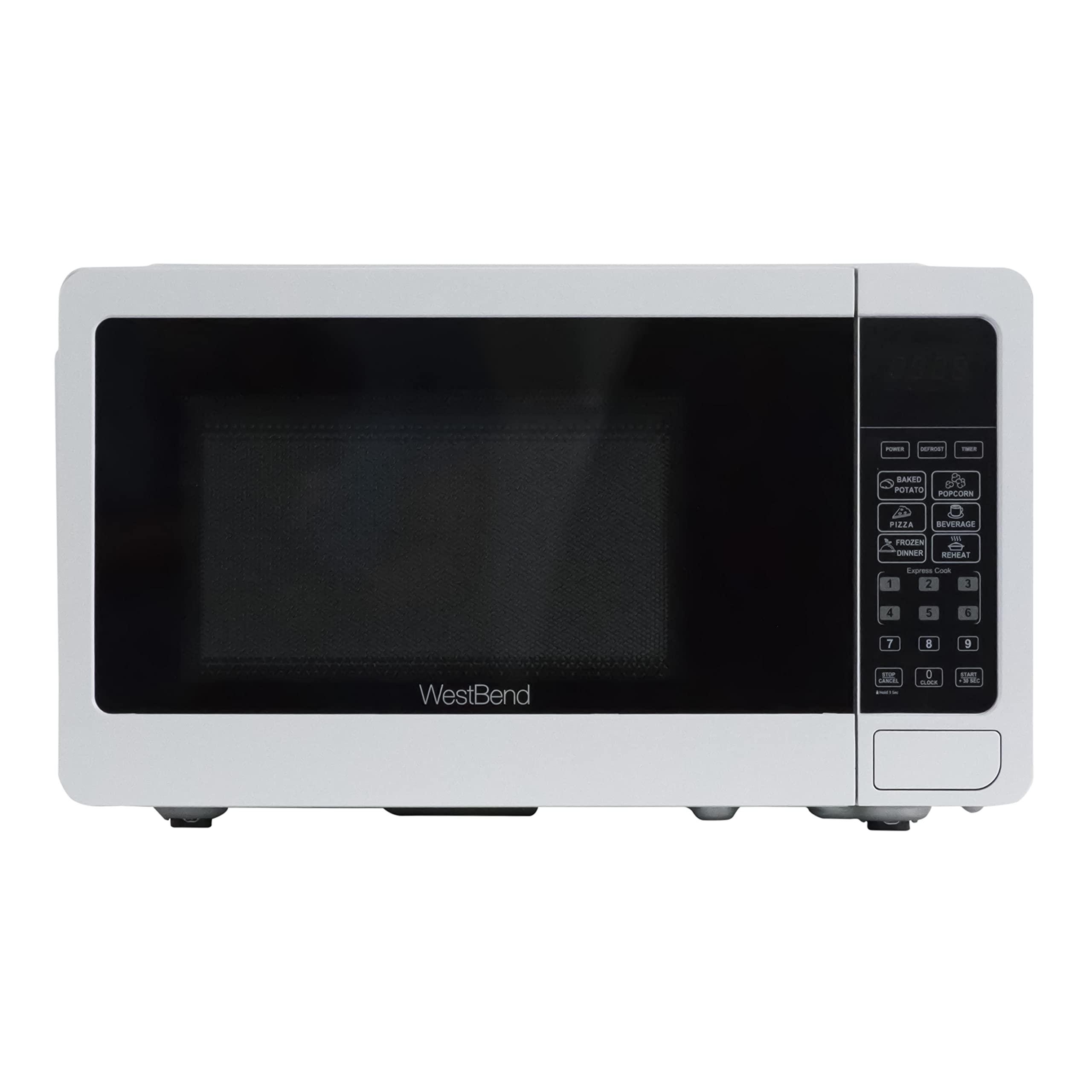 West Bend West Bend WBMW71W Microwave Oven 700-Watts Compact with 6 Pre Cooking Settings, Speed Defrost, Electronic Control Panel and Glass Turntable, White
